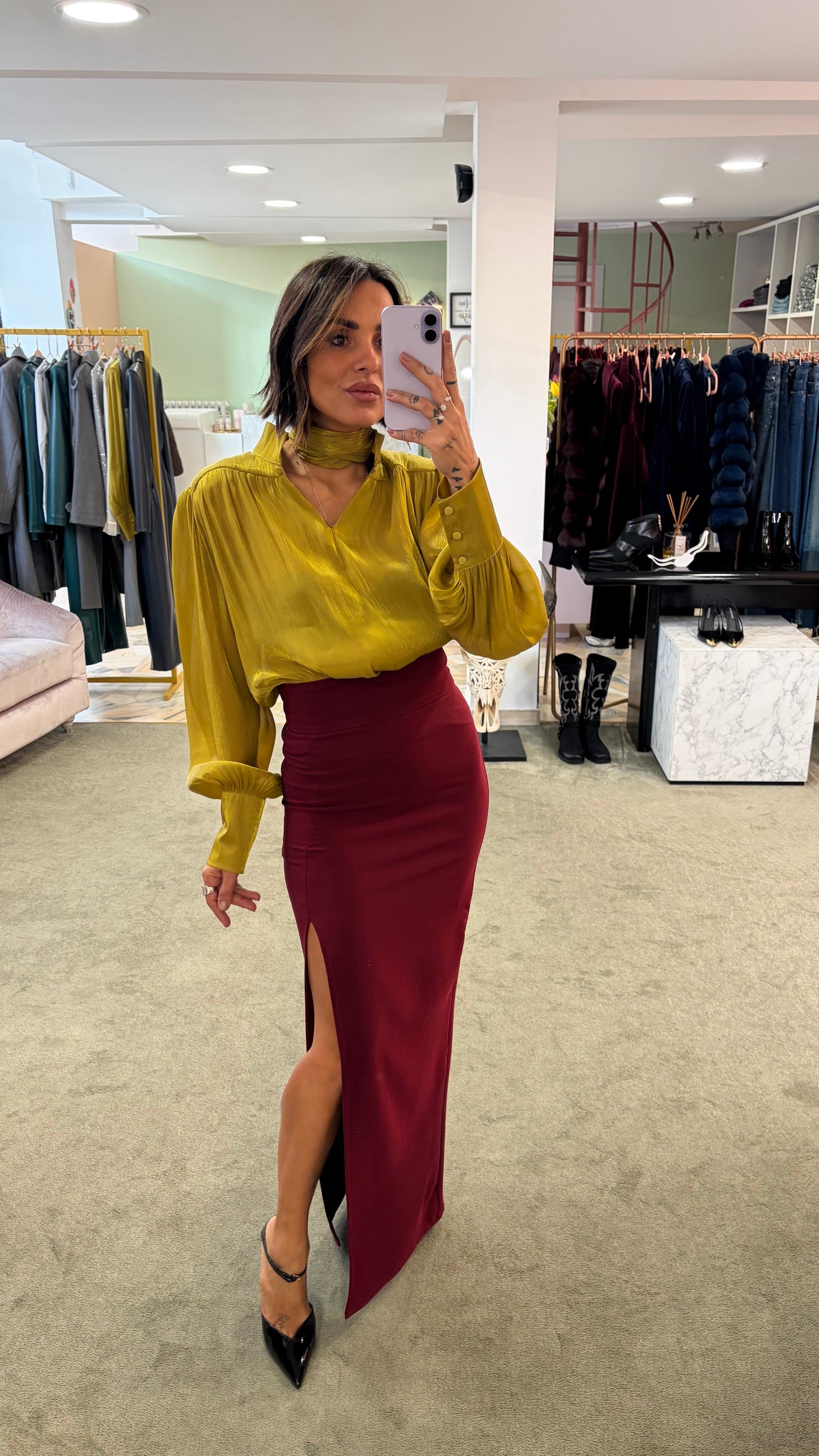 Camicia lime satin con sciarpina Actualee