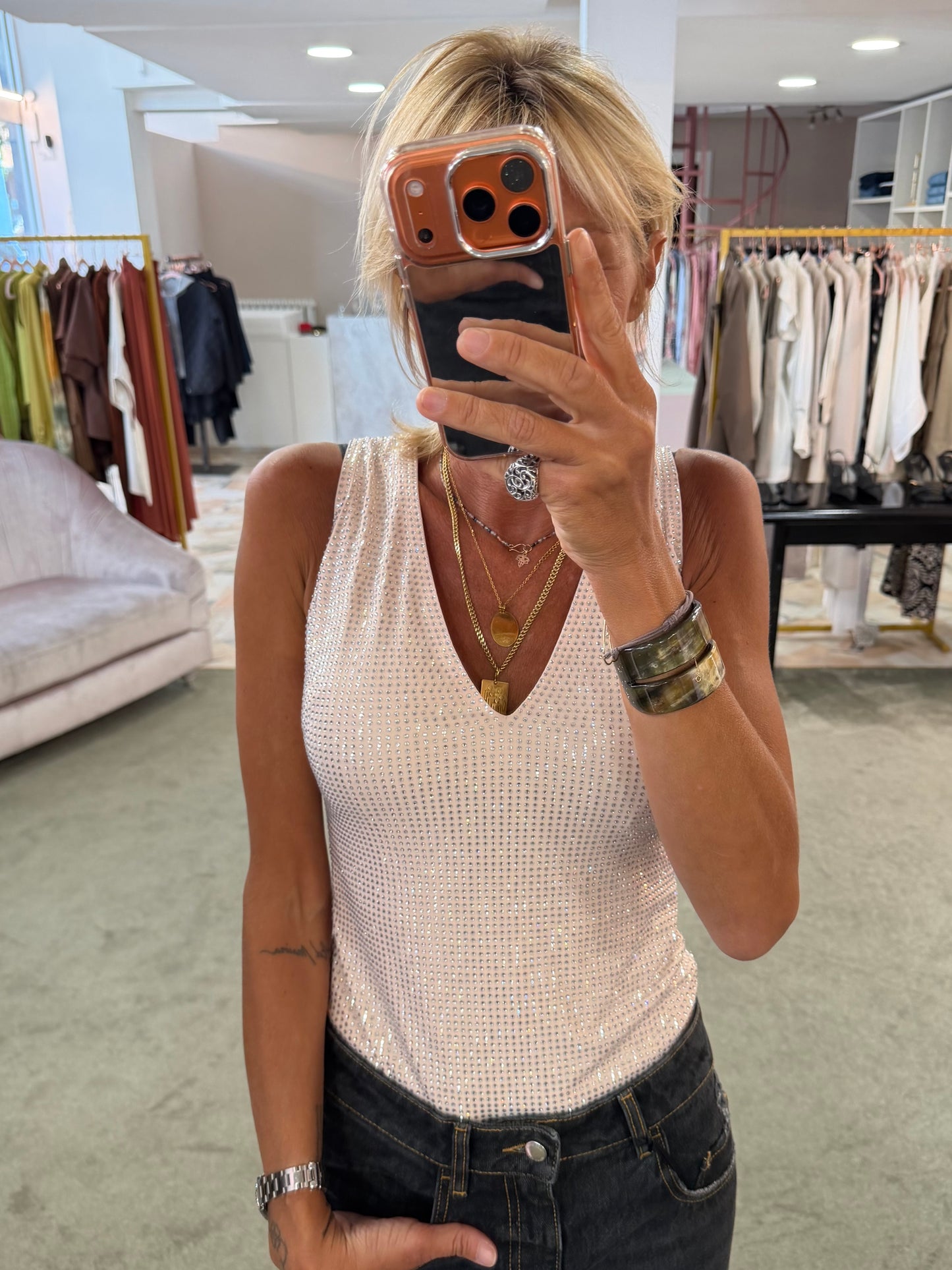 Body rosa cipria crystal smanicato scollo a v tw