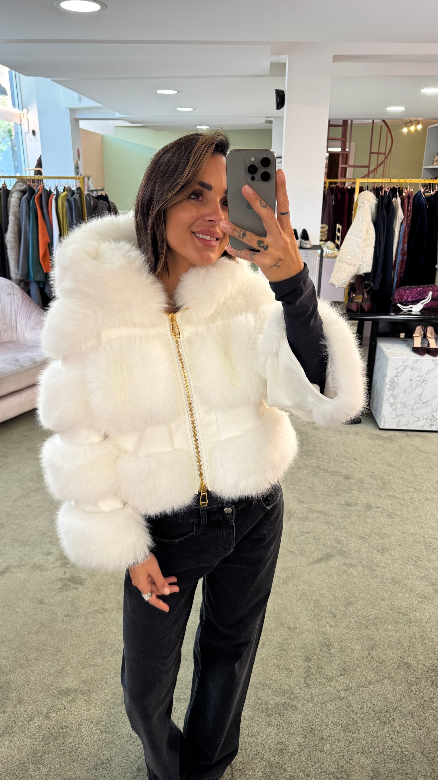 Pelliccia eco bianca luxury con cappuccio ys