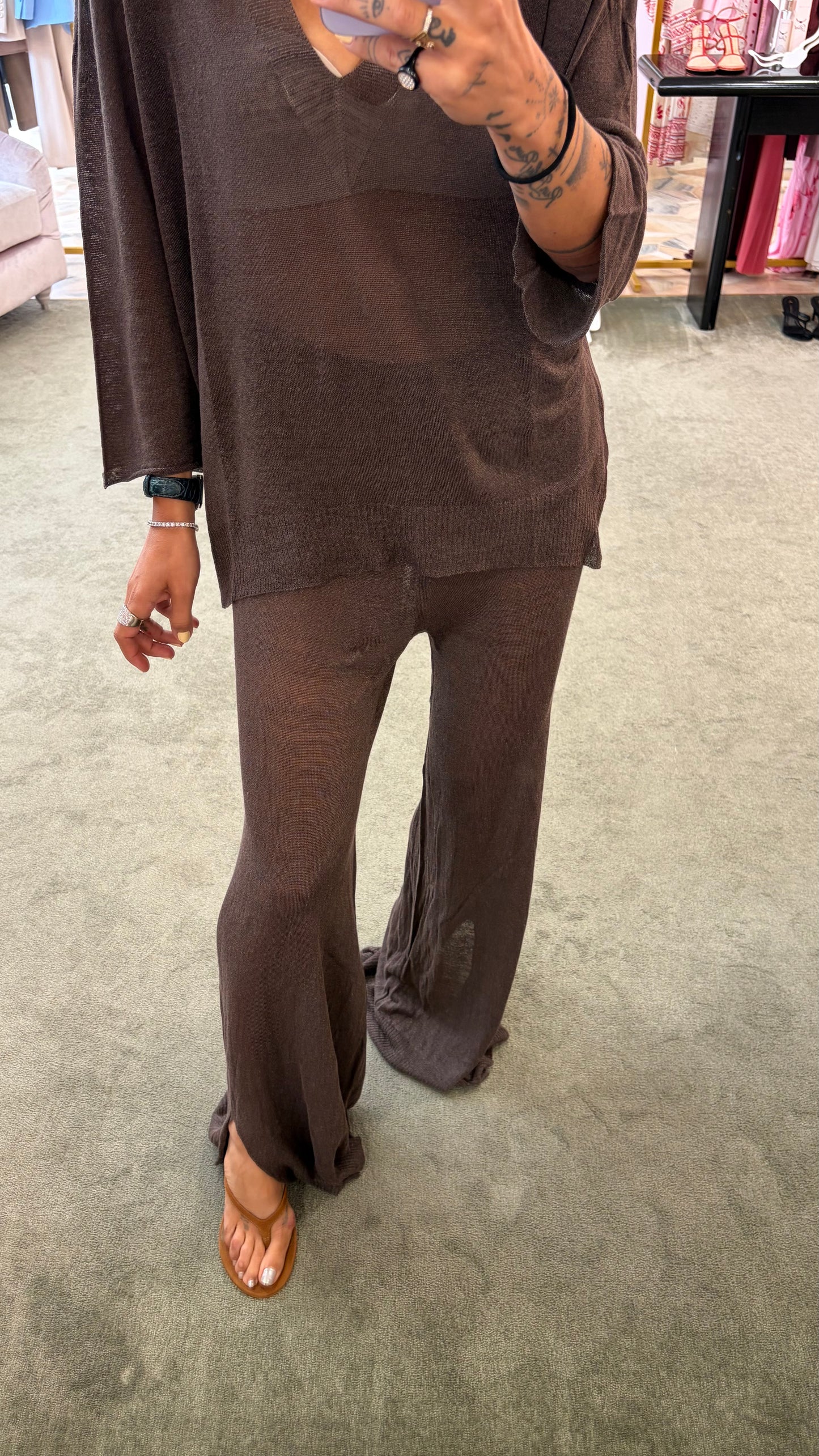 Pantaloni marrone cacao in lino fy