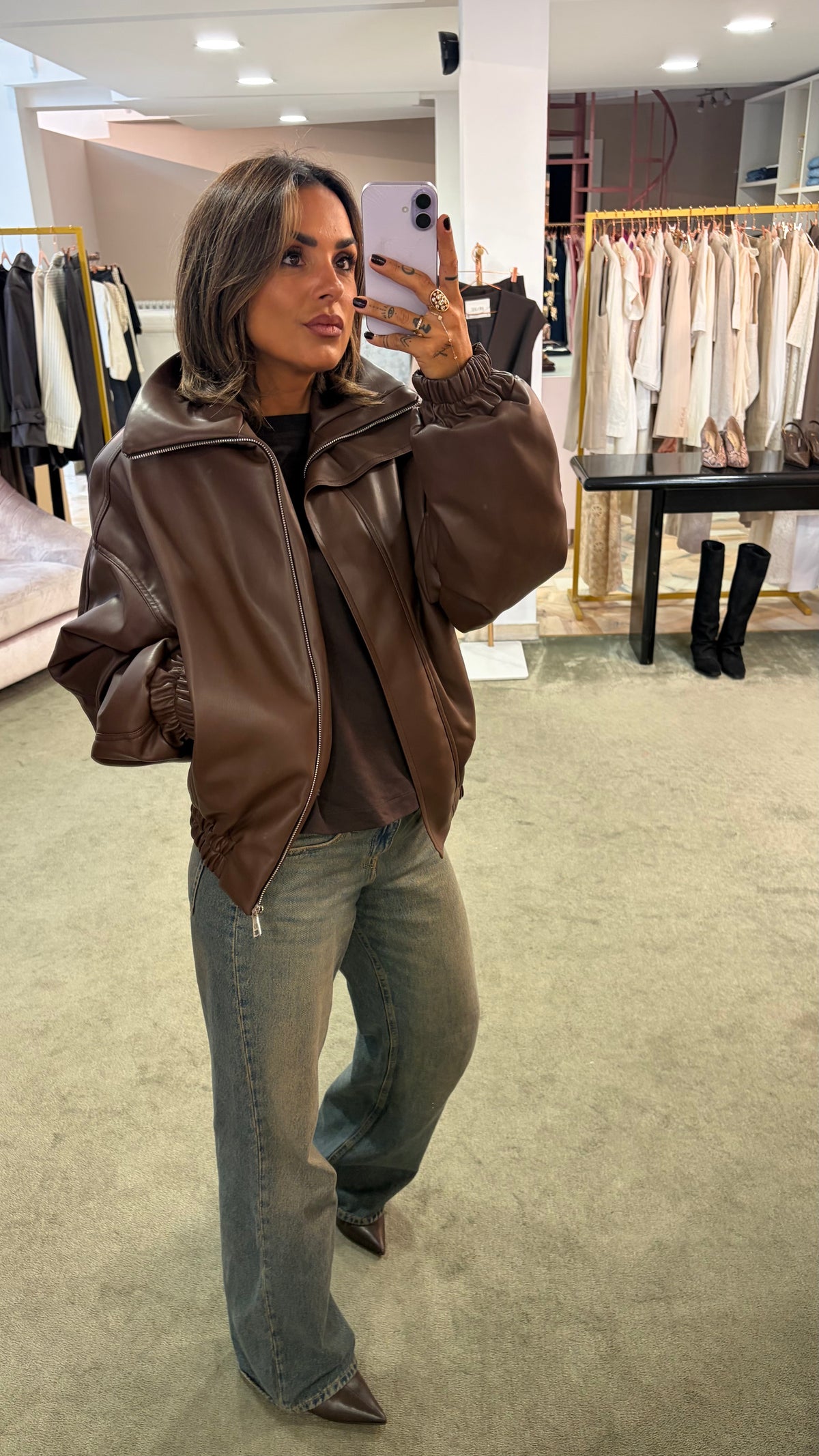 Bomber over marrone testa di moro in eco pelle ks