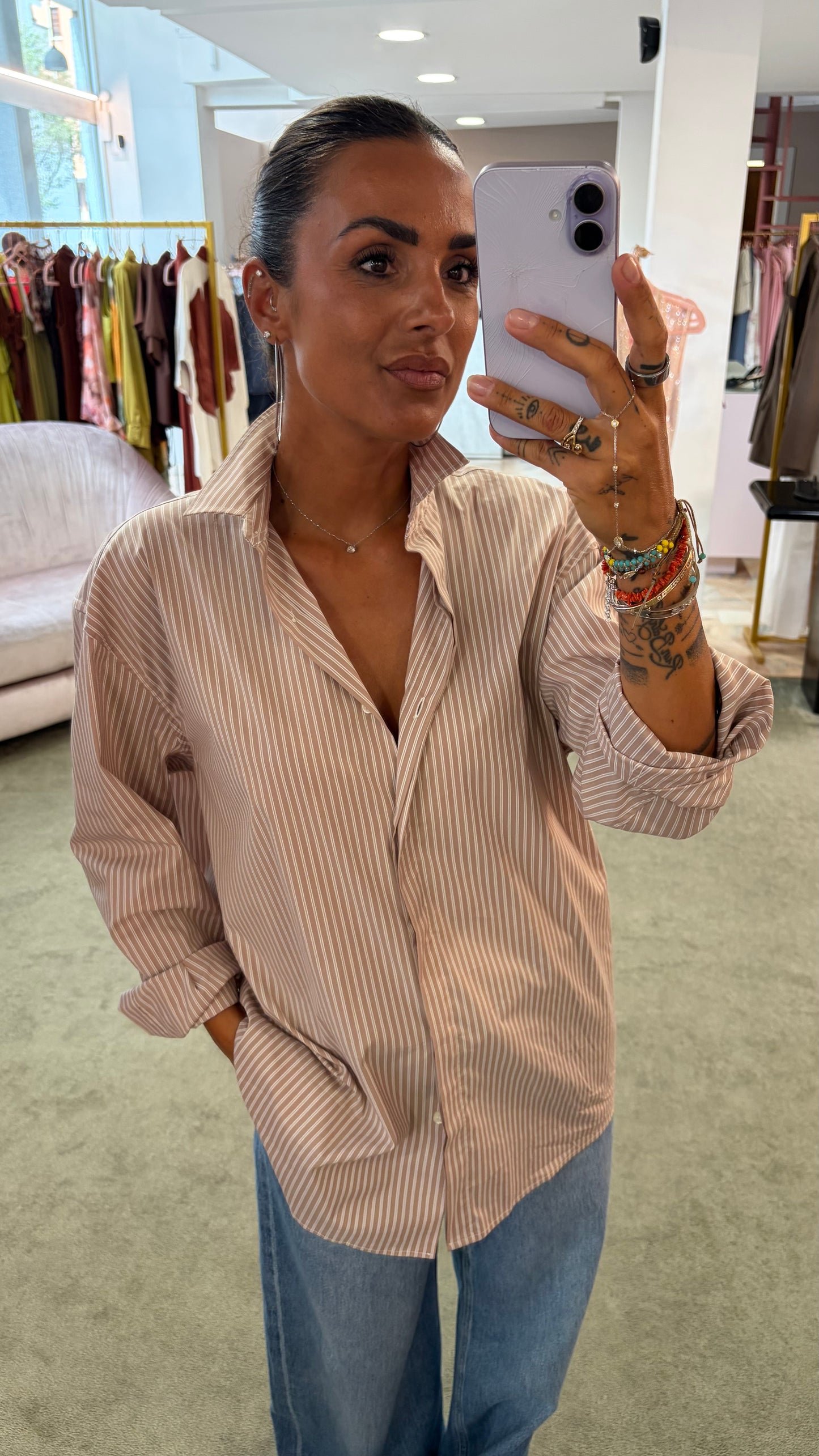 Camicia cammello a righe regular Marsem