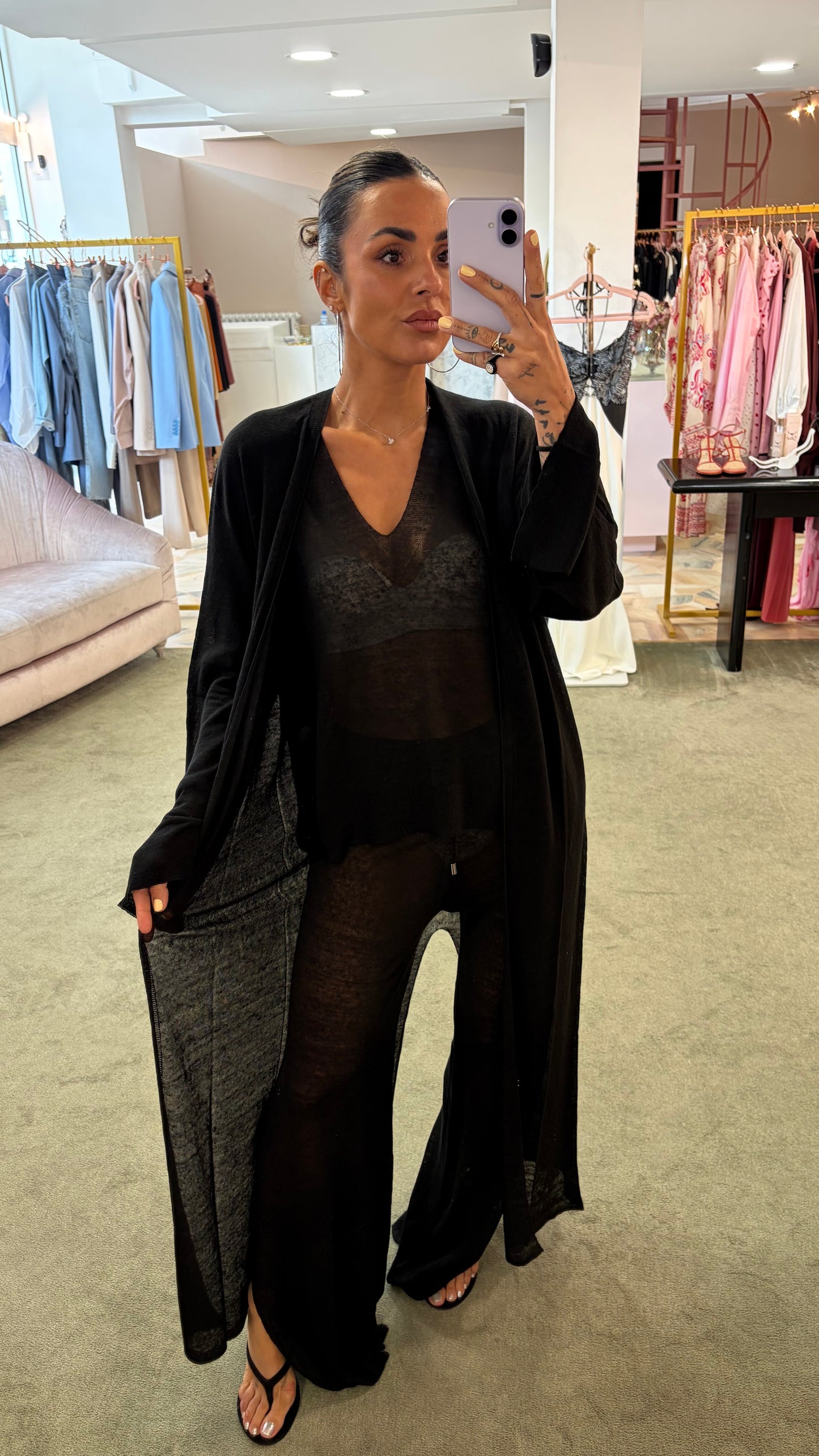 Pantaloni neri in lino fy