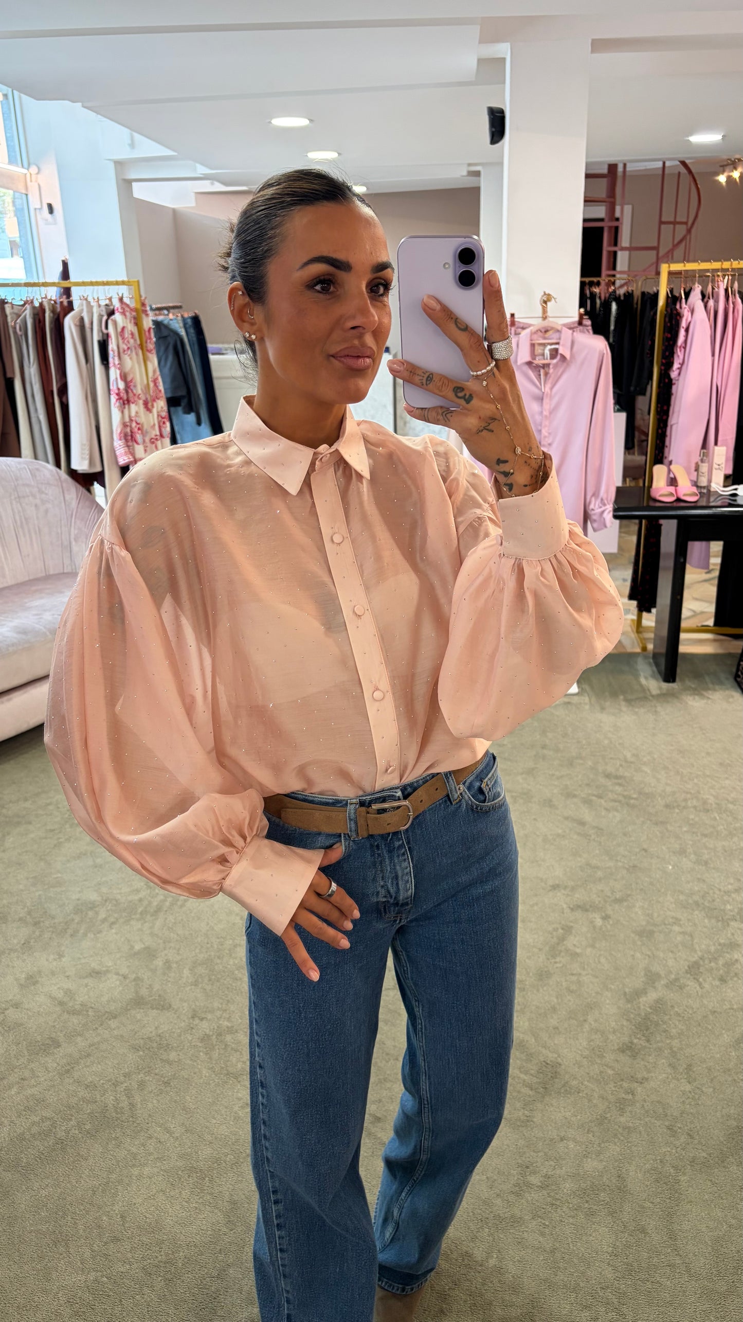 Camicia rosa con cristalli Actualee