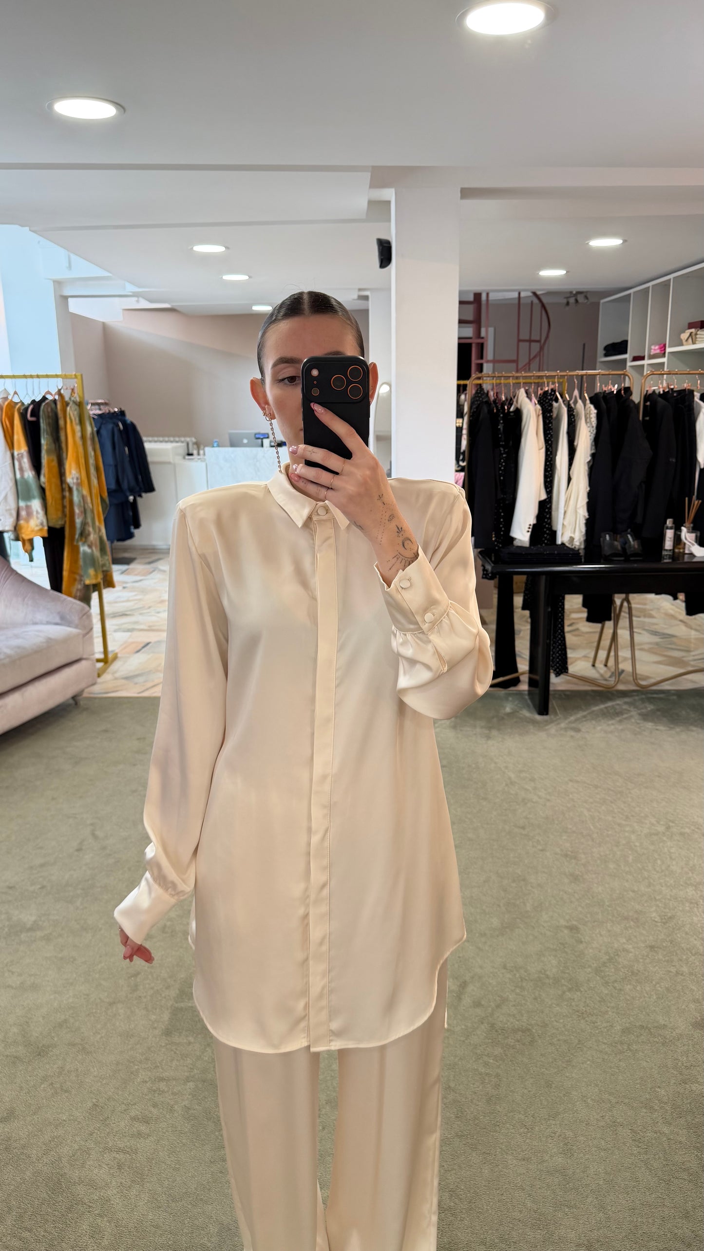 Camicia abito avorio in satin over ks