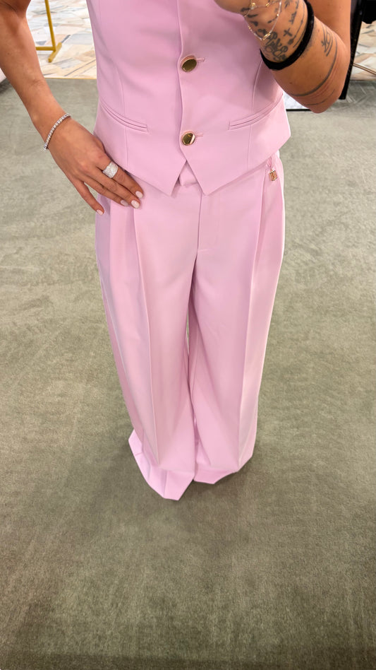 Pantaloni rosa a palazzo con pences fr