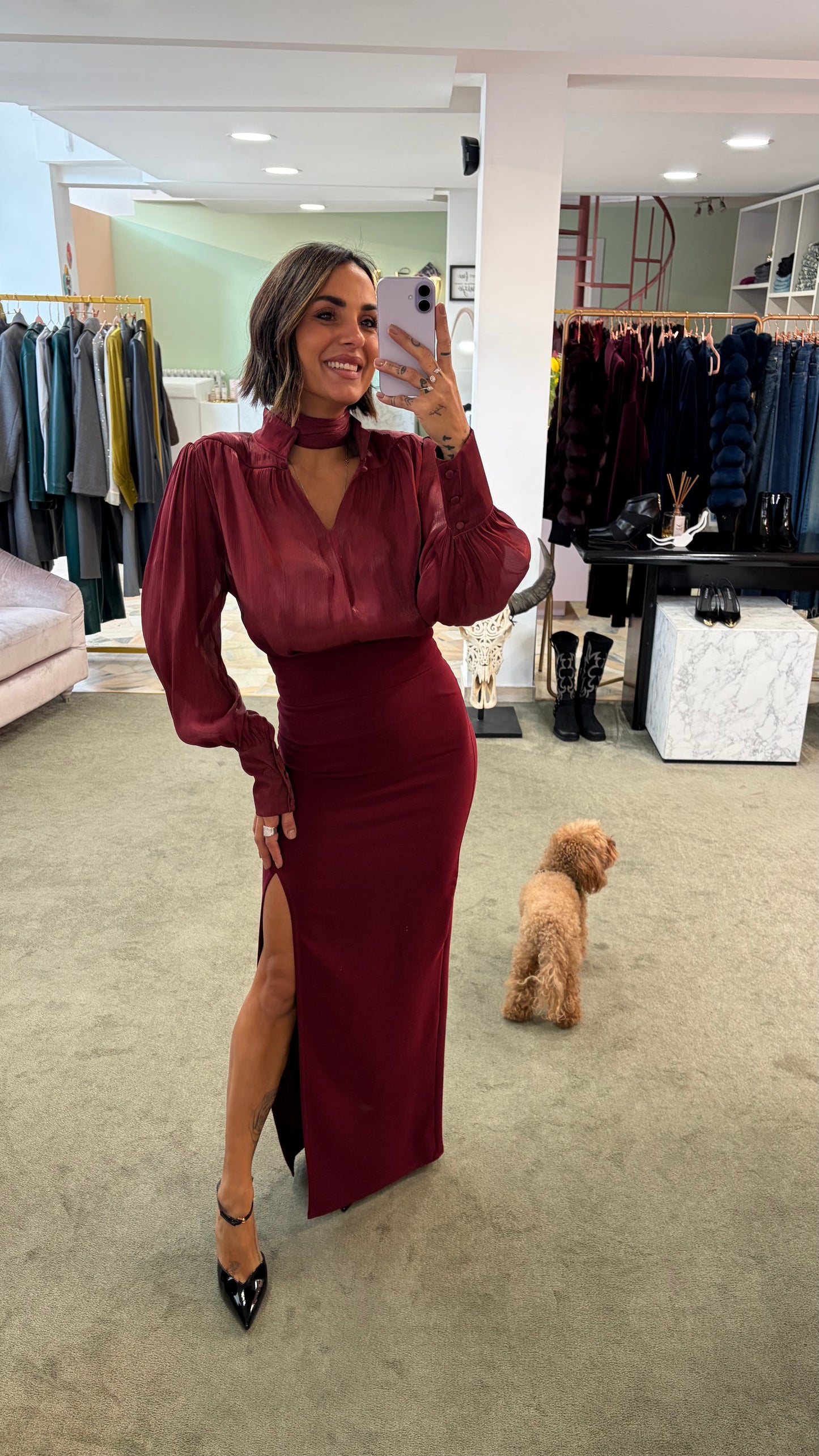 Camicia bordeaux satin con sciarpina Actualee