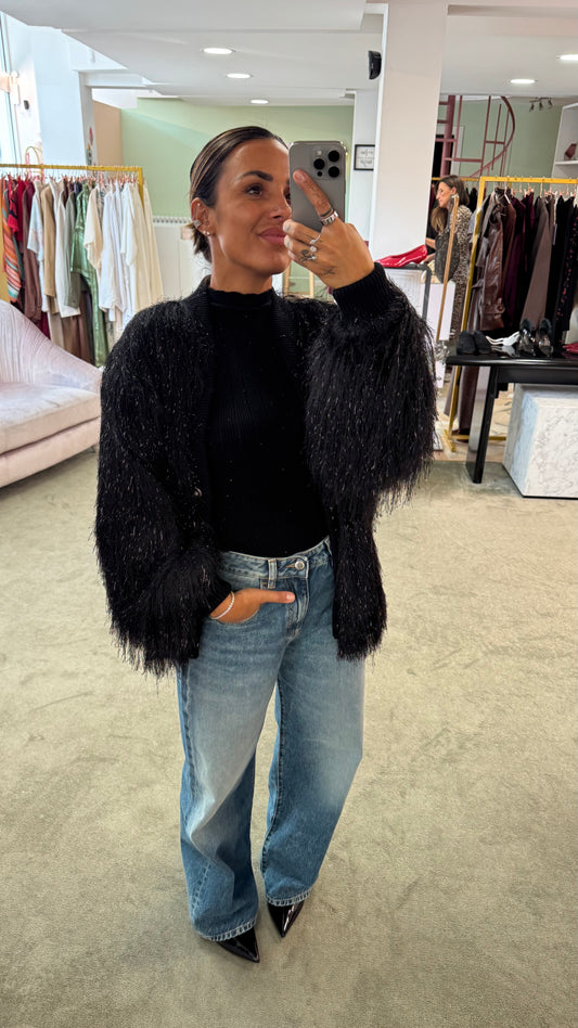 Cardigan bomber nero piume Actualee