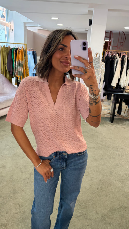 Polo rosa antico traforata manica corta bj