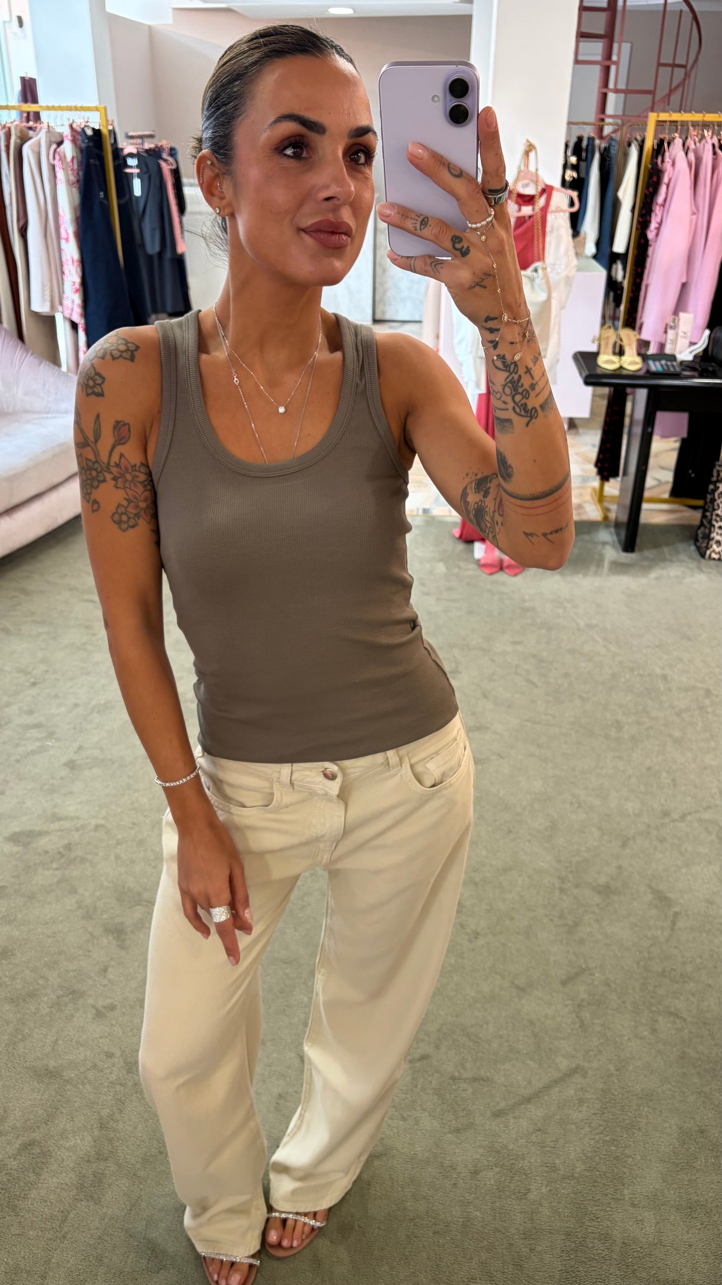 Canotta fango a costine scollo tondo jx