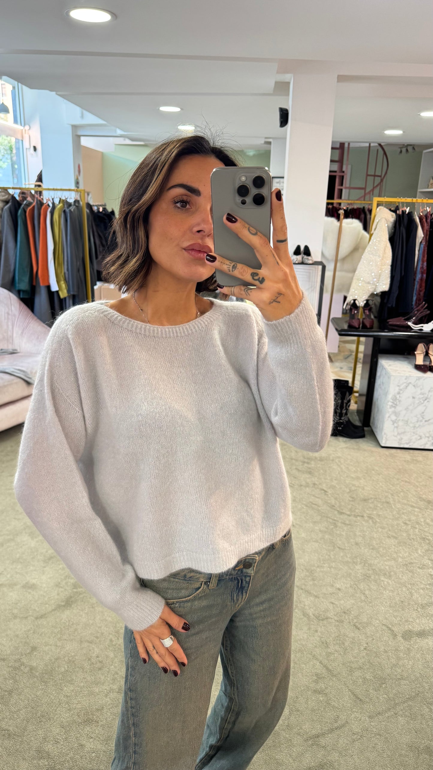 Maglione grigio perla girocollo lh