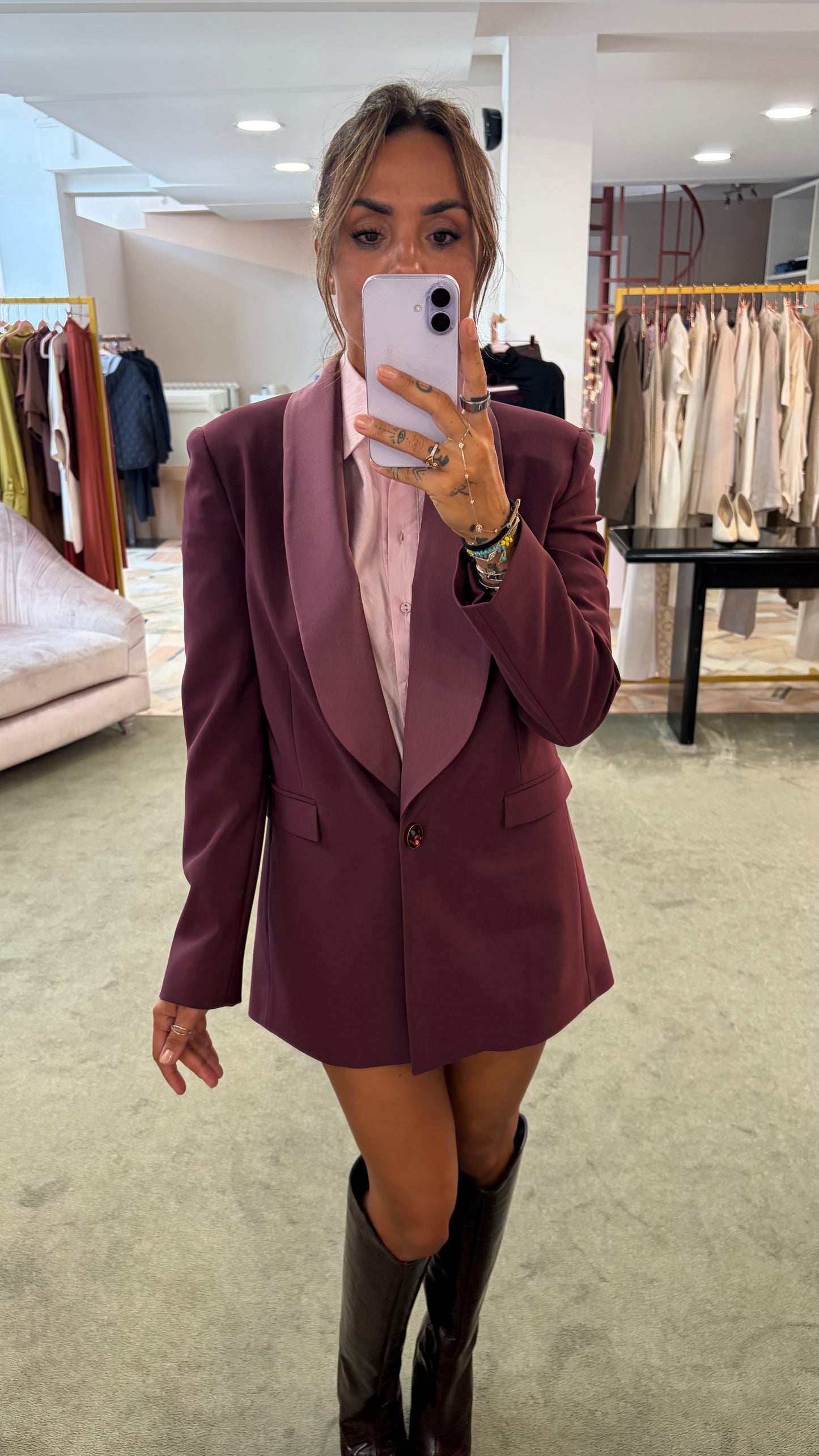 Blazer lungo bordeaux rever in raso fr