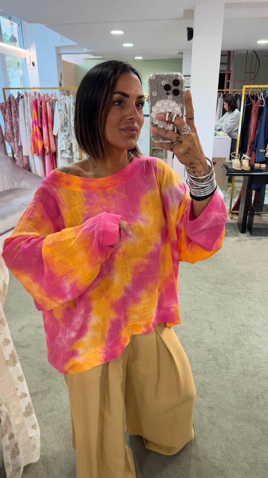 Felpa in garza fucsia tie-dye Don't@me