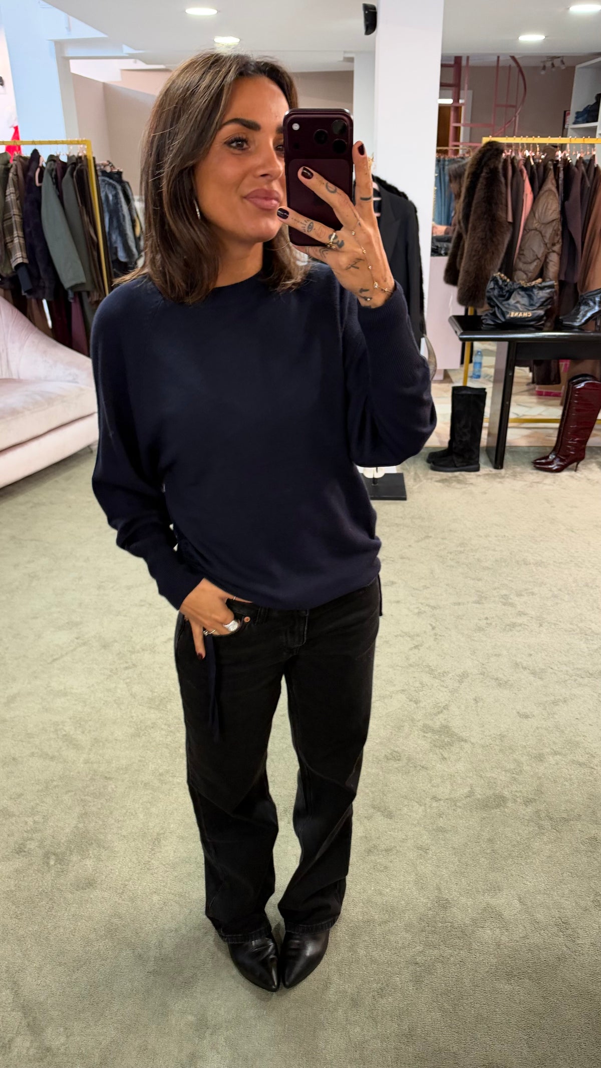 Maglione blu notte con coulisse laterale sy