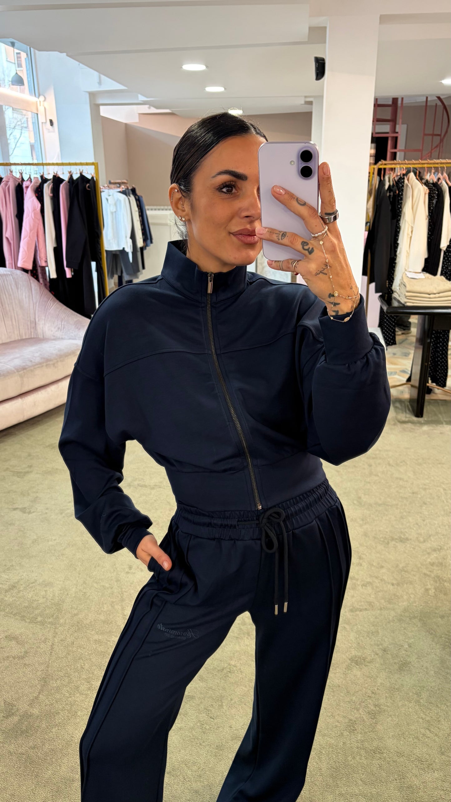 Felpa blu scuro crop con zip Hinnominate