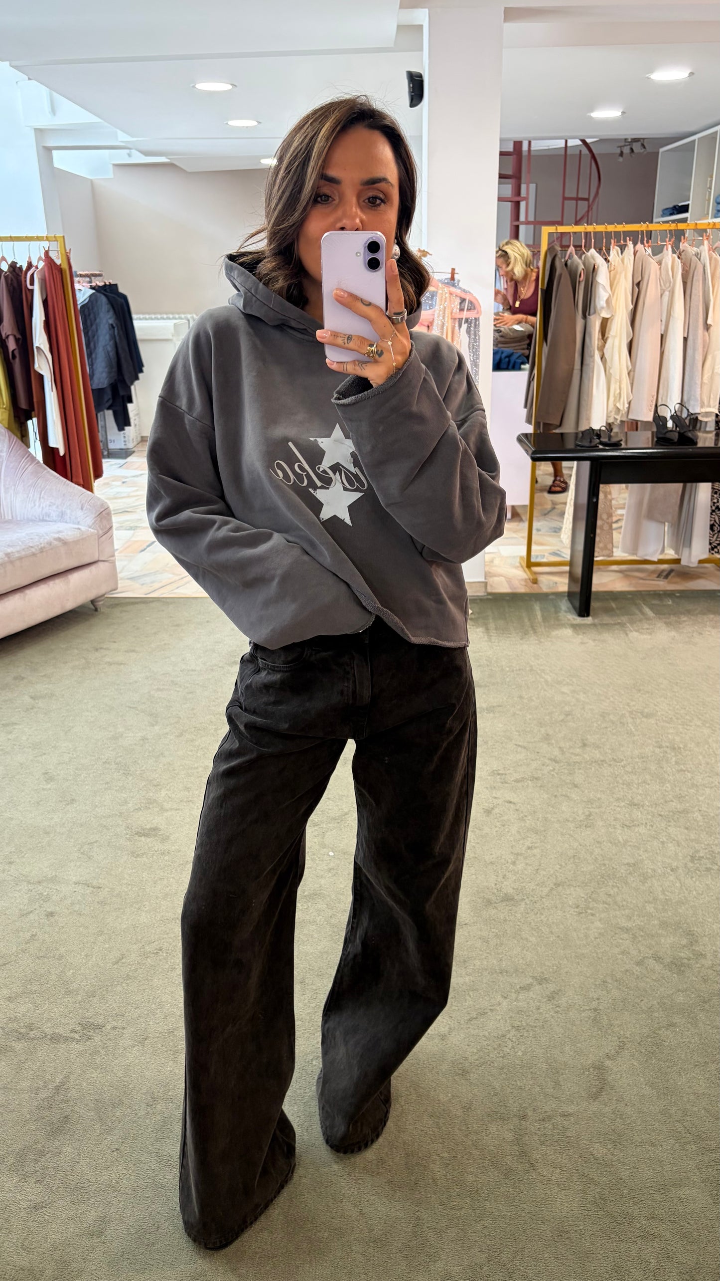 Felpa grigia con cappuccio Icon Denim