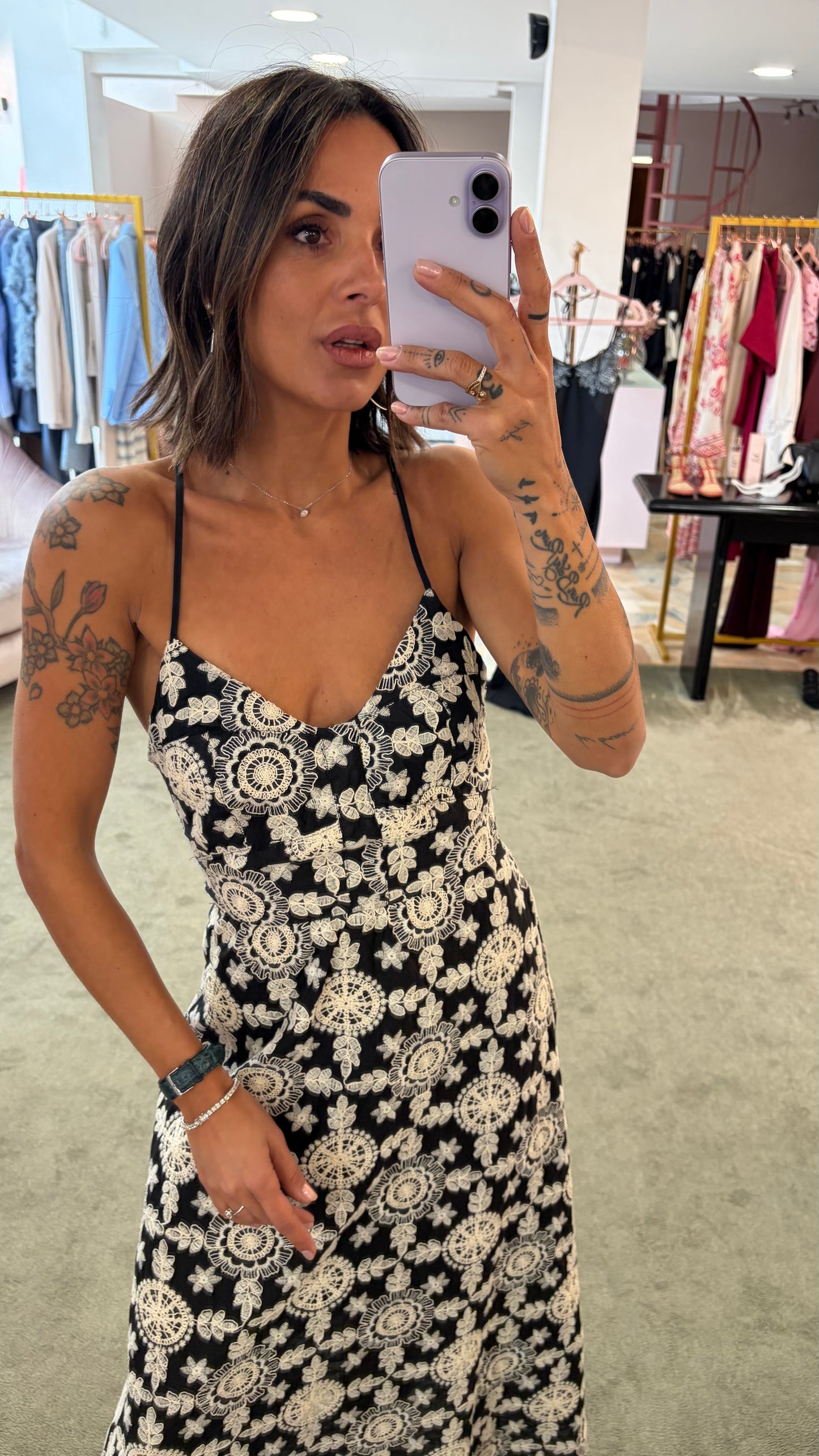 Abito midi nero macramè fr
