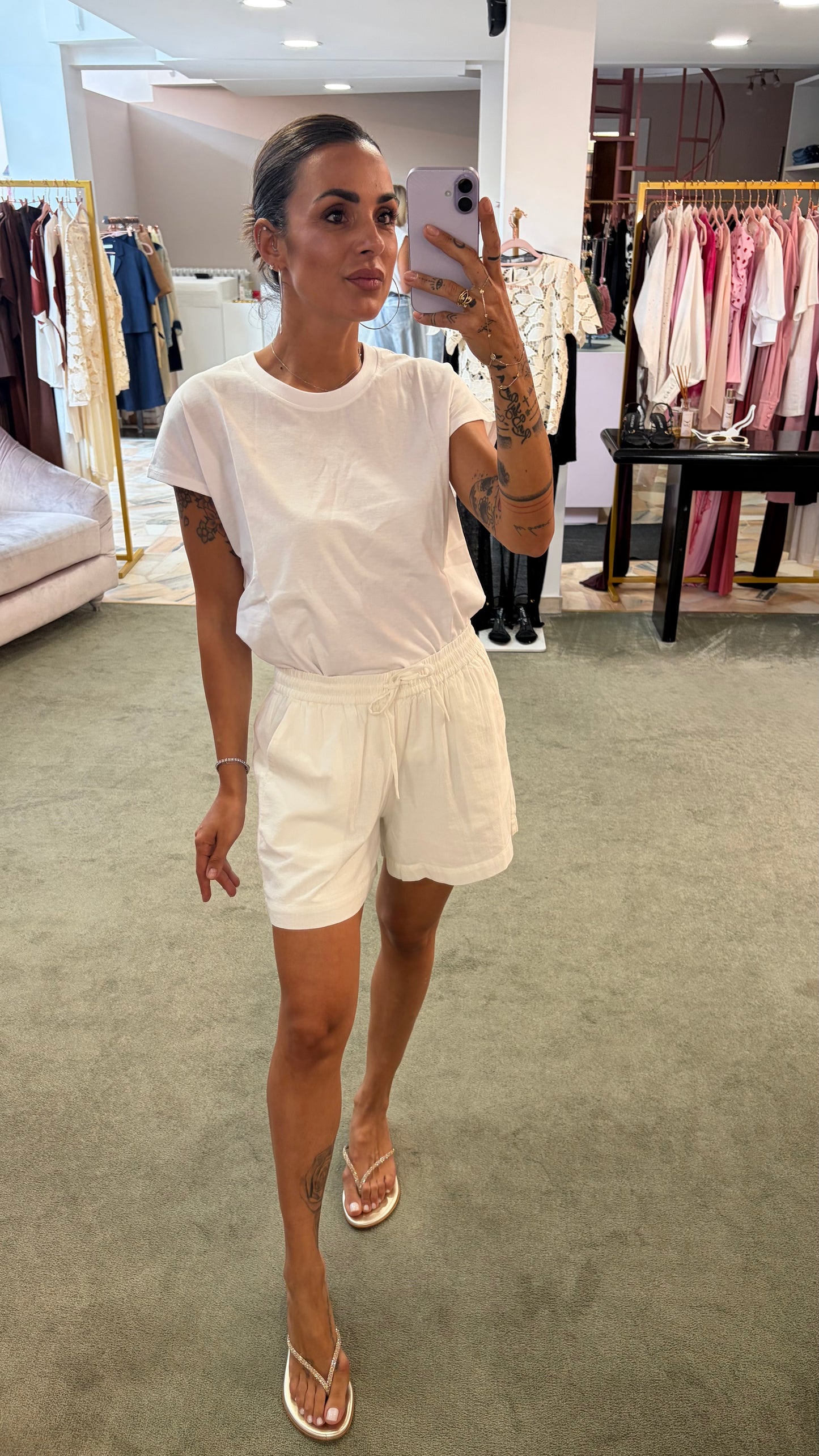 Shorts panna in cotone con coulisse jx