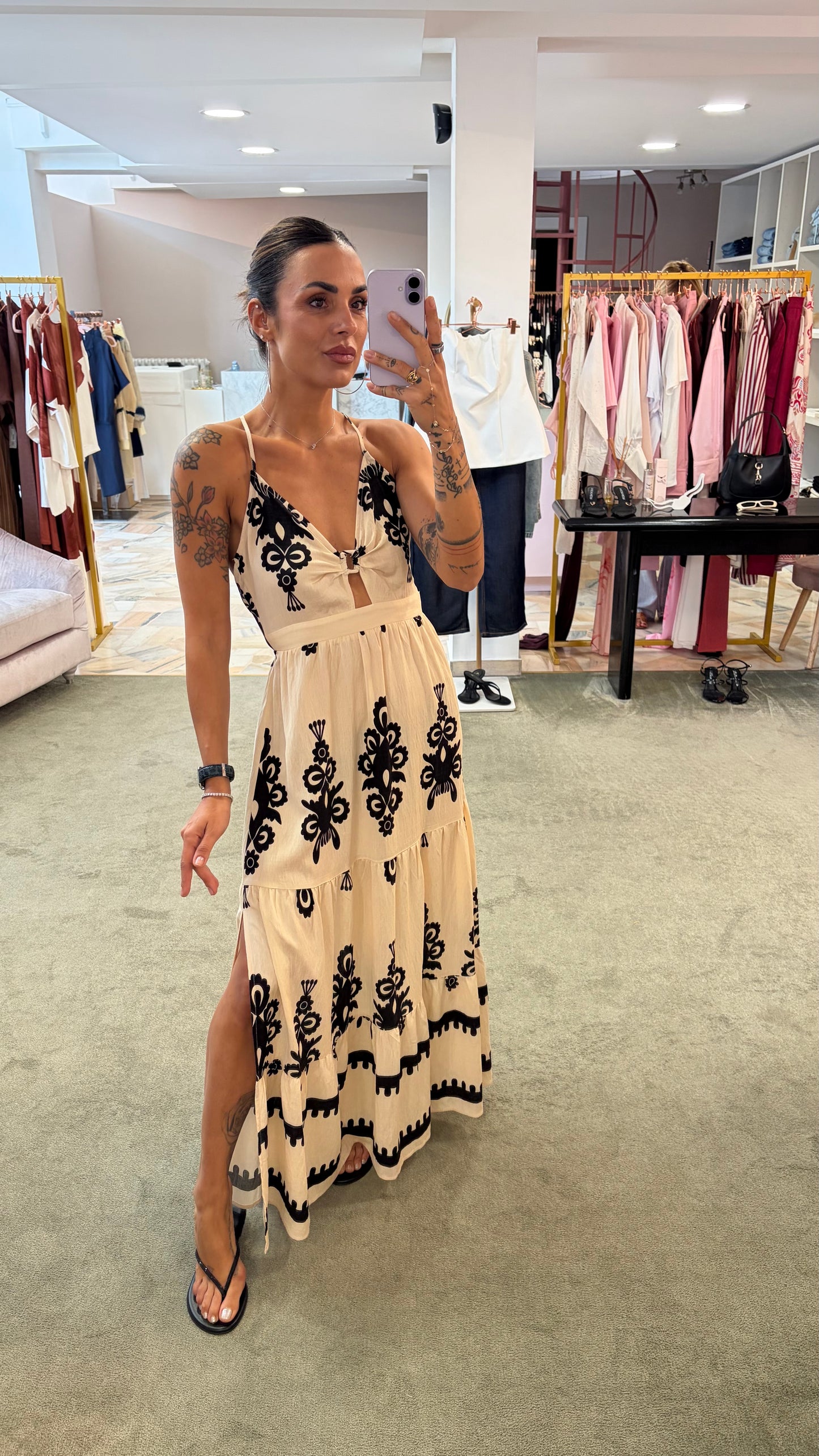 Abito lungo beige fantasia damascata bj