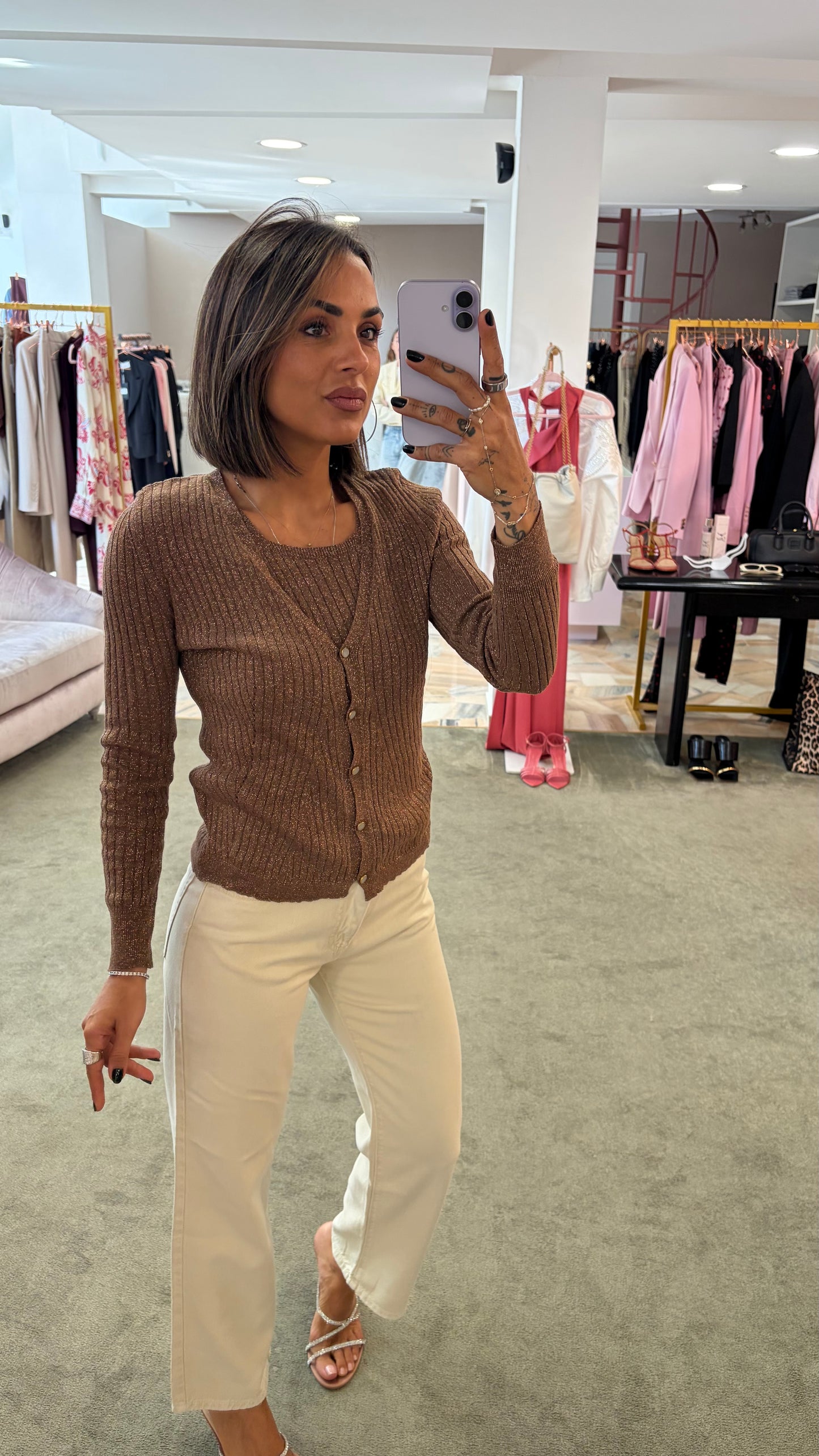 Cardigan marrone lurex glp