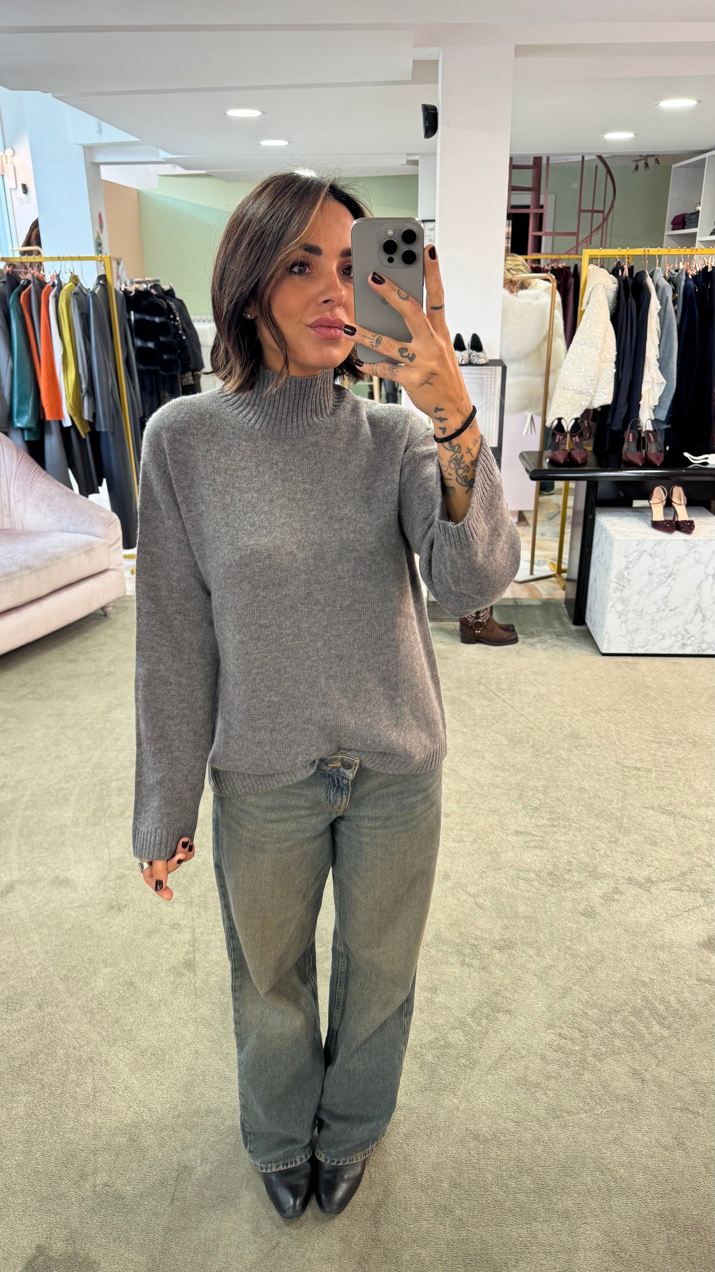 Maglione lupetto grigio melange sl