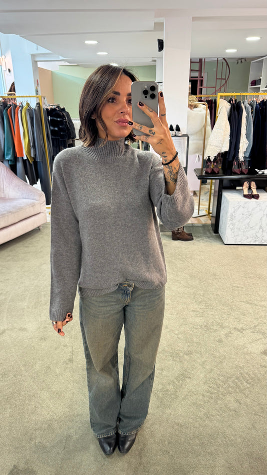 Maglione lupetto grigio melange sl