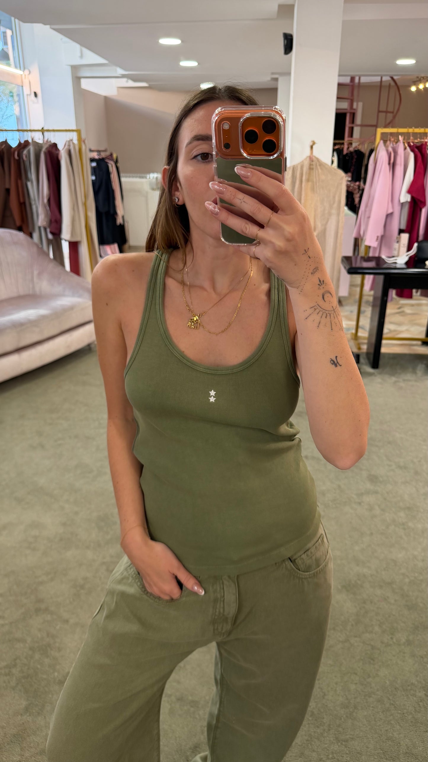 Canotta verde militare a costine Icon Denim