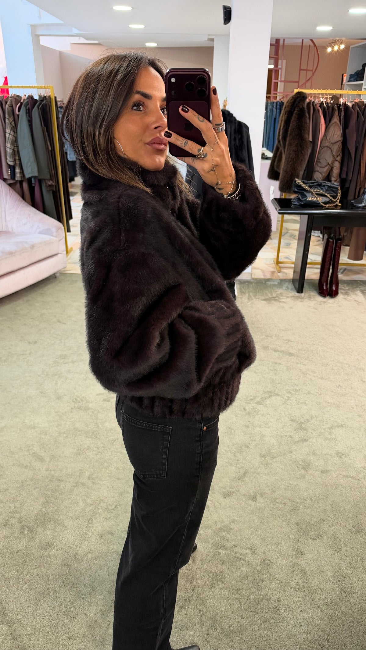 Bomber eco pelliccia marrone cioccolato sy