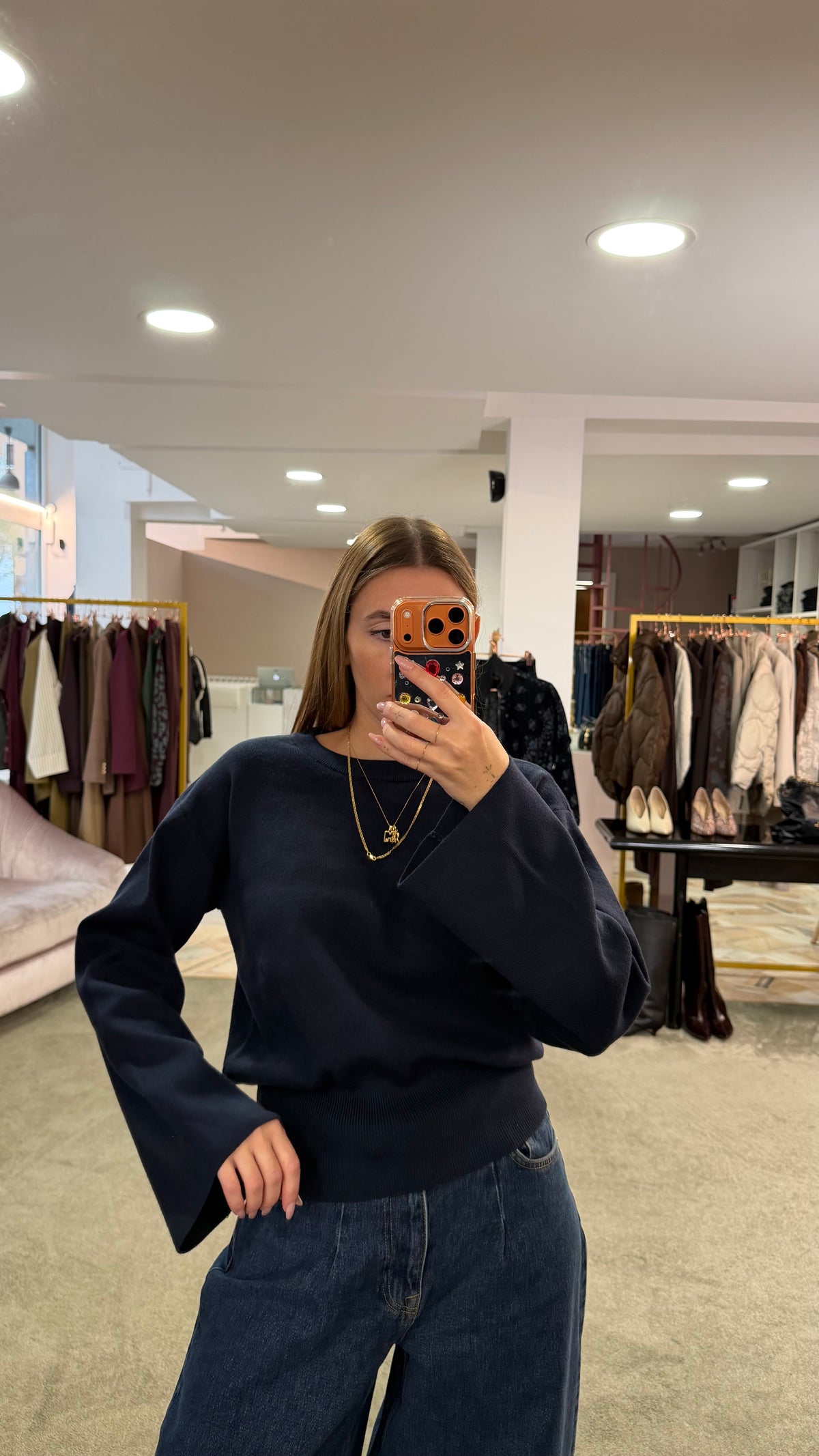 Maglione girocollo hanna blu notte manica a kimono aw