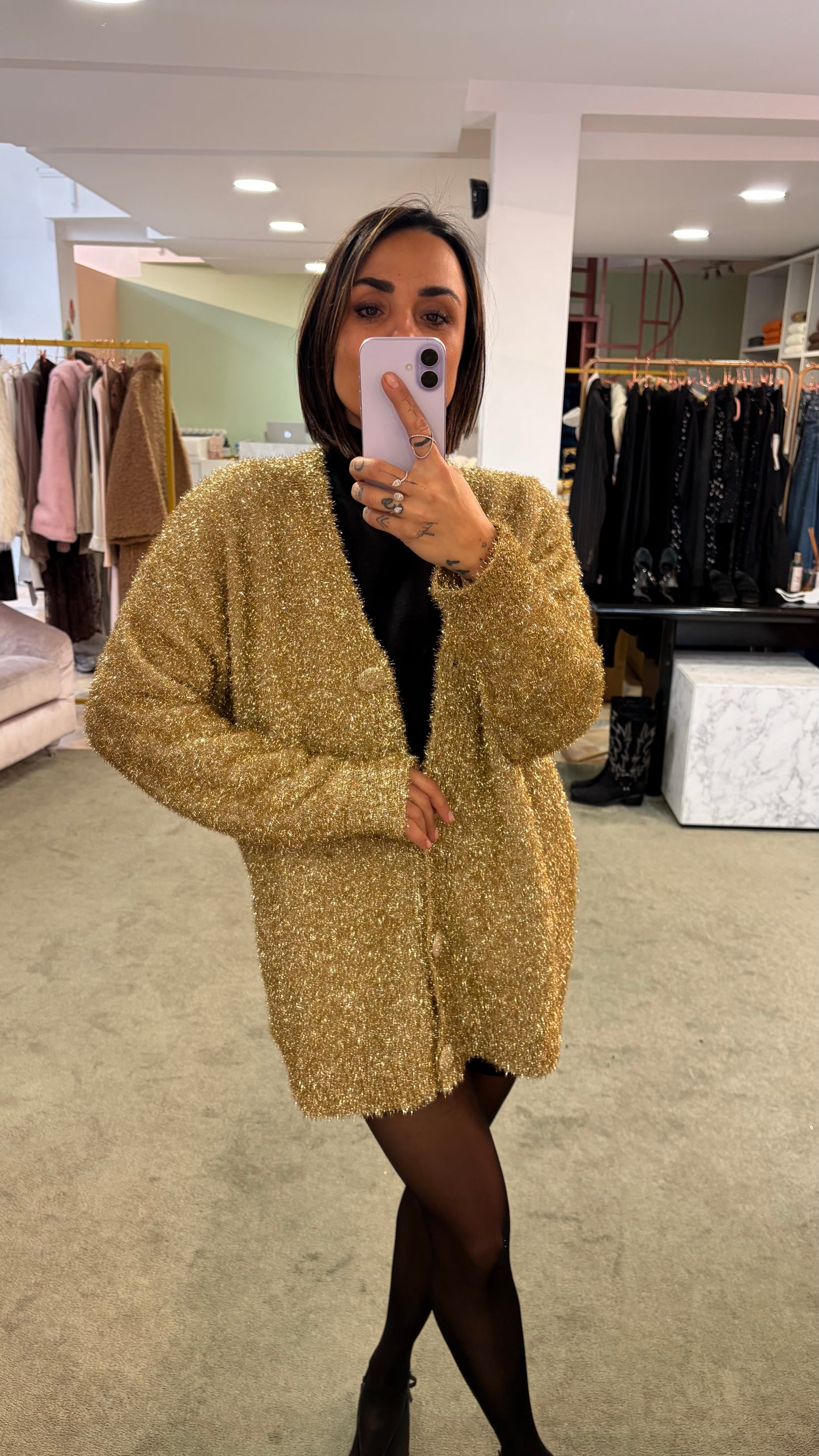 Cardigan oversize oro in lurex gl