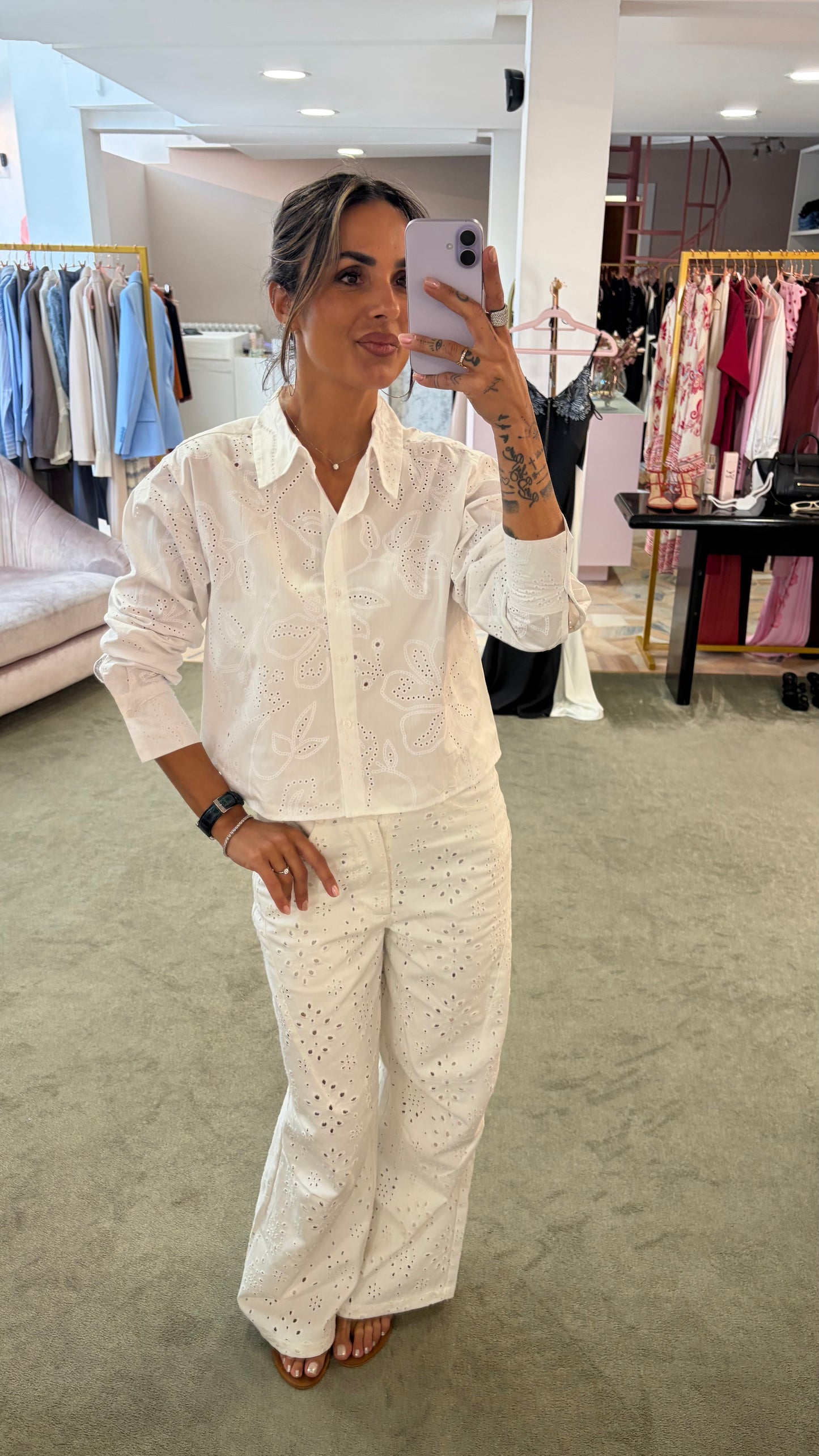 Camicia crop bianca in sangallo jx