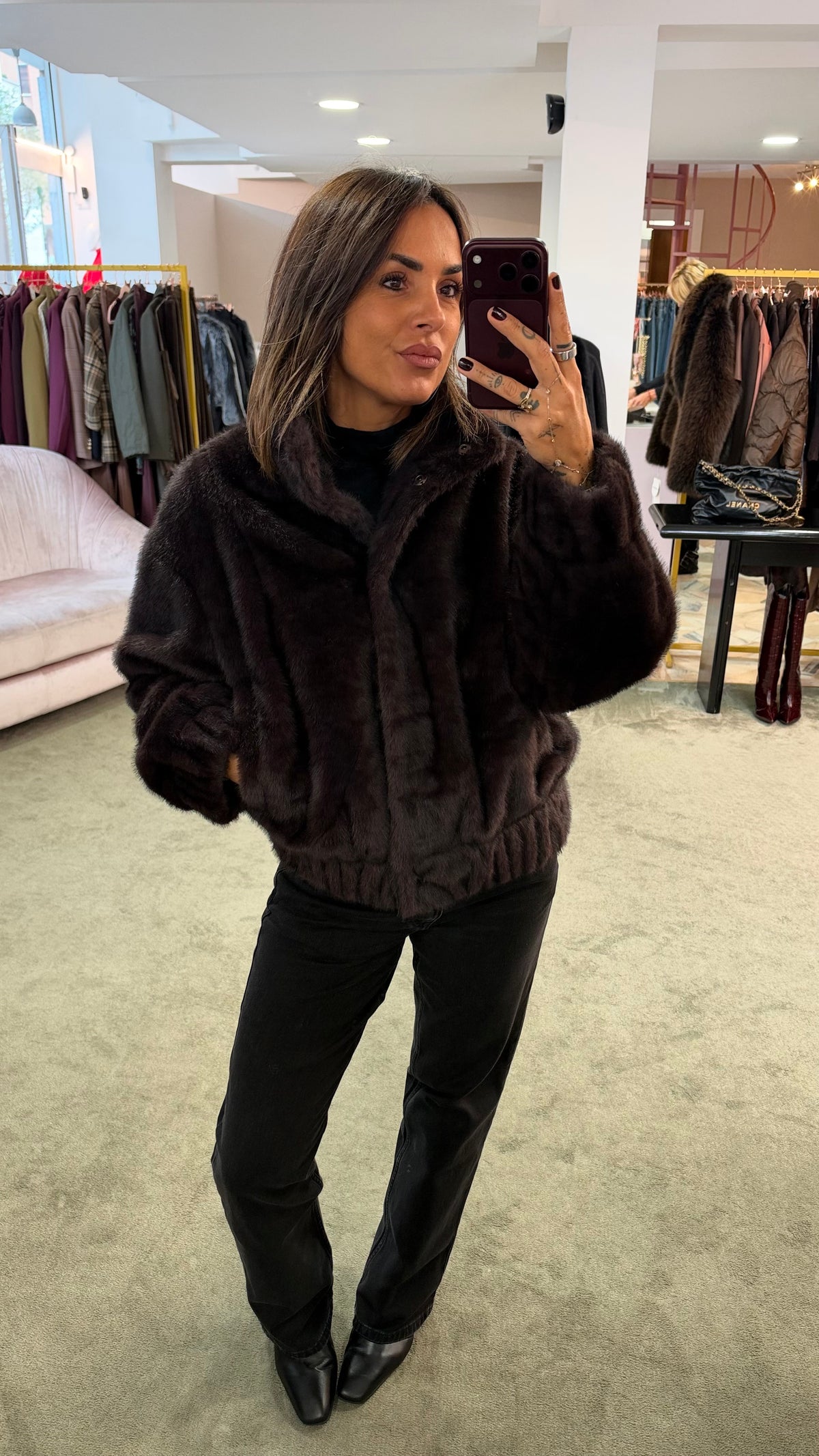Bomber eco pelliccia marrone cioccolato sy