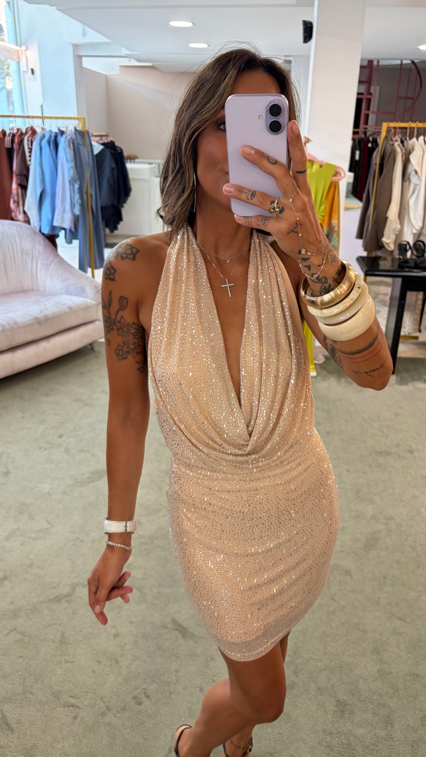 Abito mini lipe nude crystal tw