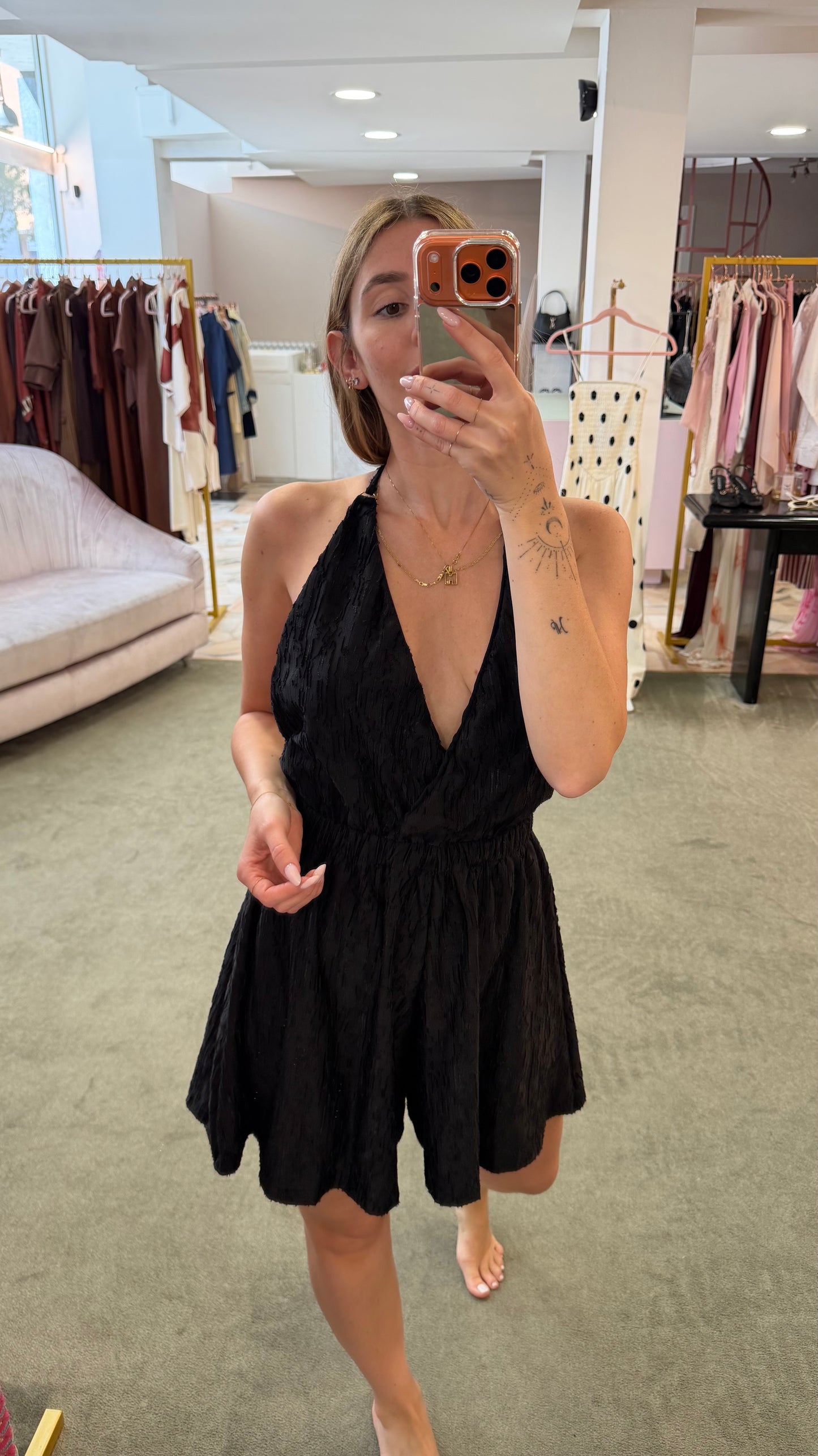 Jumpsuit nera in maglia devoree Cotazur
