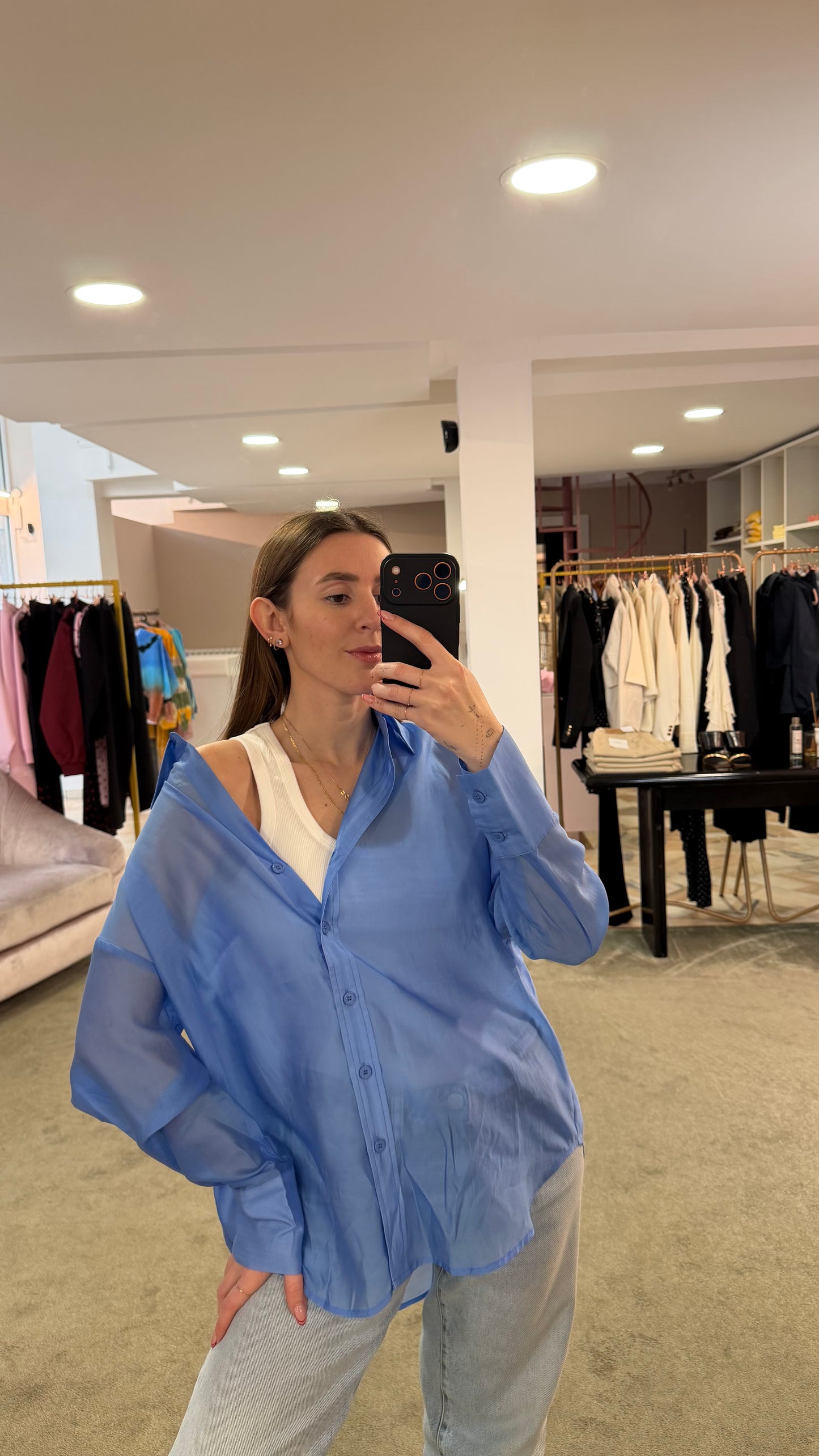 Camicia azzurra over in tencel ay