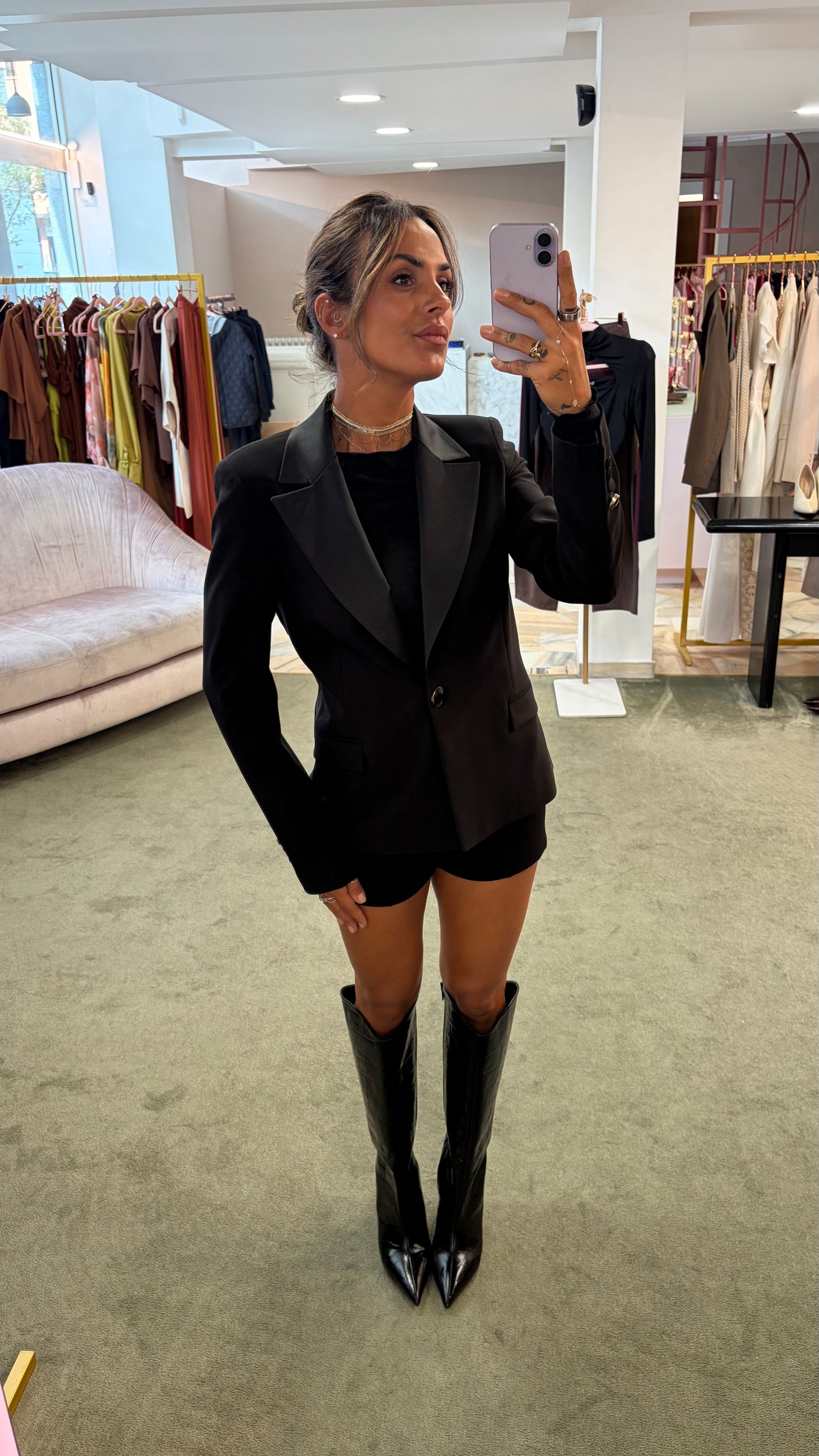 Blazer slim corto nero rever in raso fr