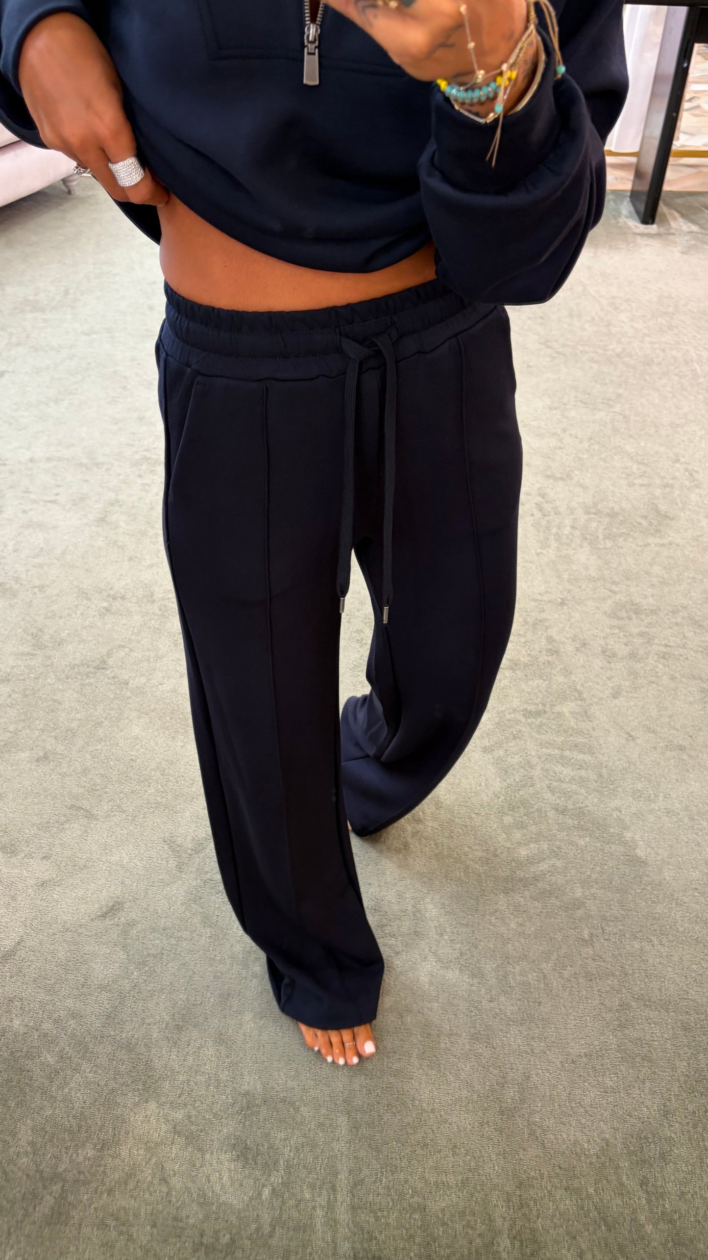 Pantaloni tuta blu notte wide leg in modal sy