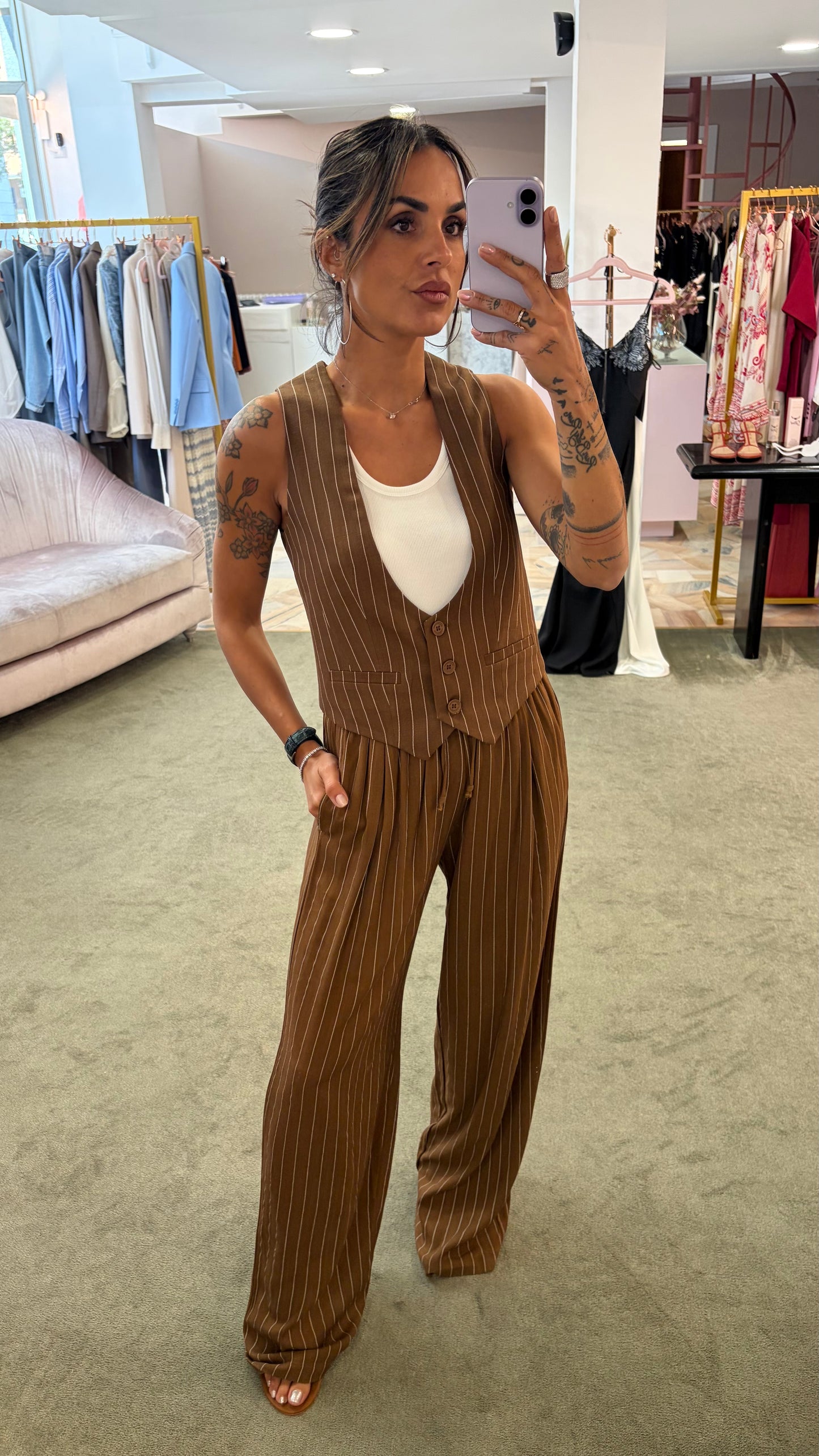 Gilet slim liquirizia gessato in lino Hinnominate