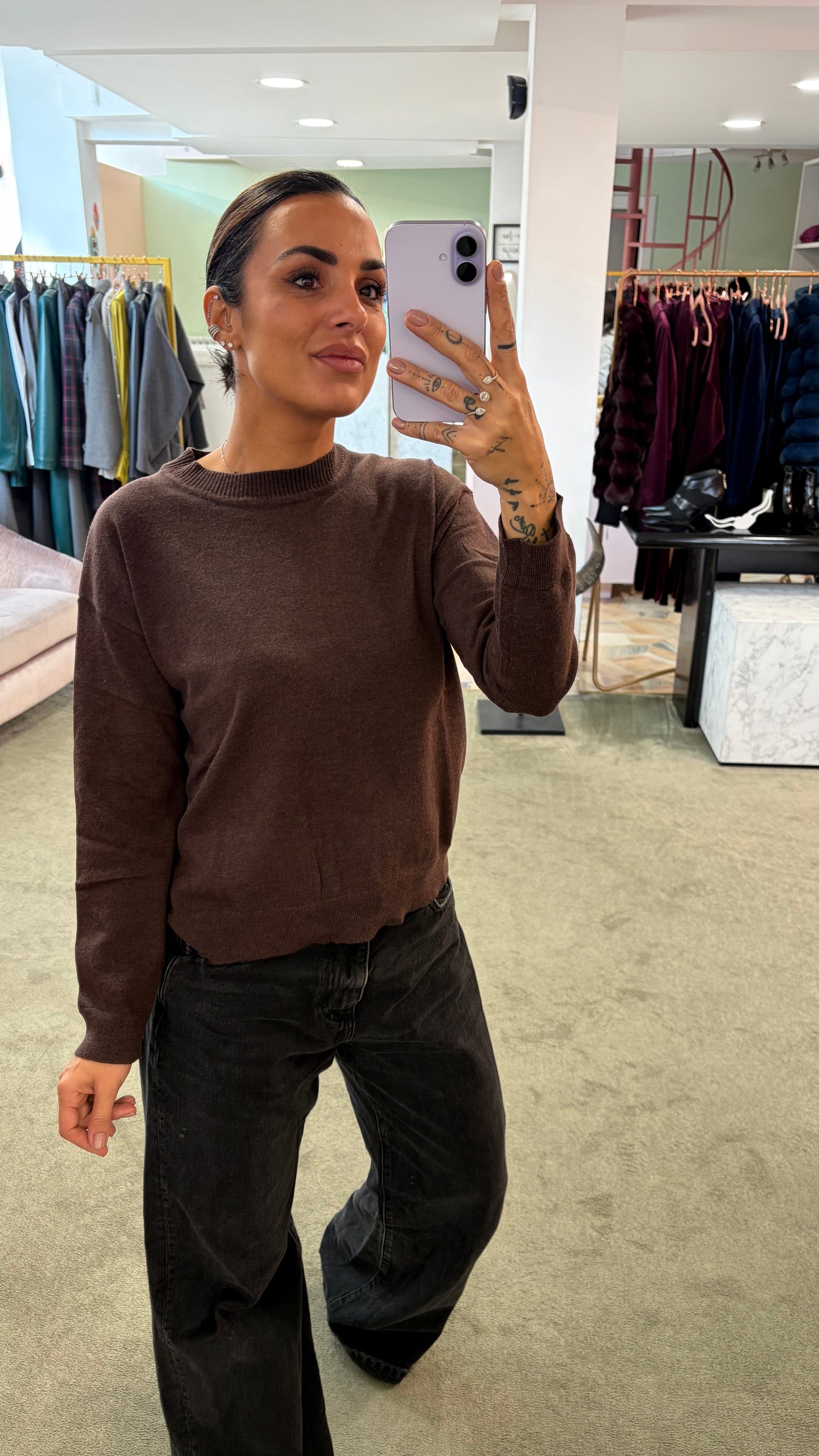 Maglione girocollo marrone melange ay