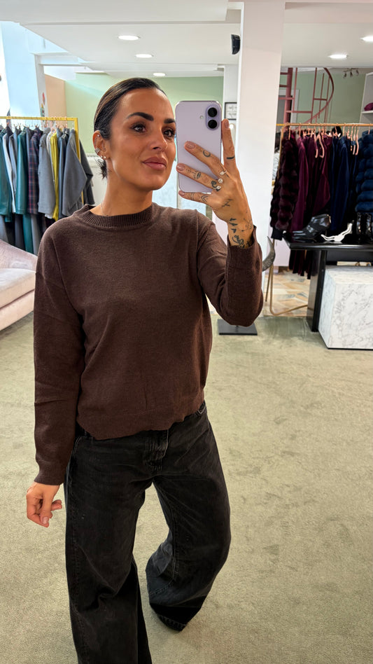 Maglione girocollo marrone melange ay