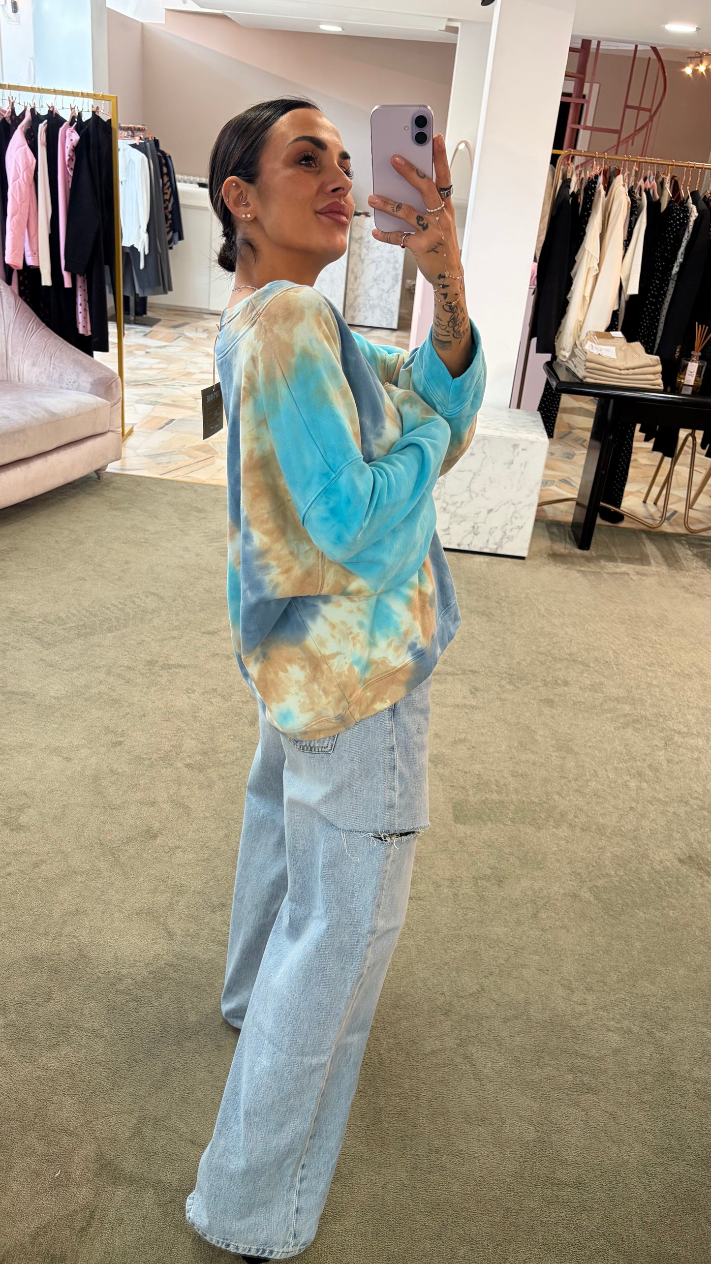 Felpa azzurra tie-dye scollo tondo Don't@Me