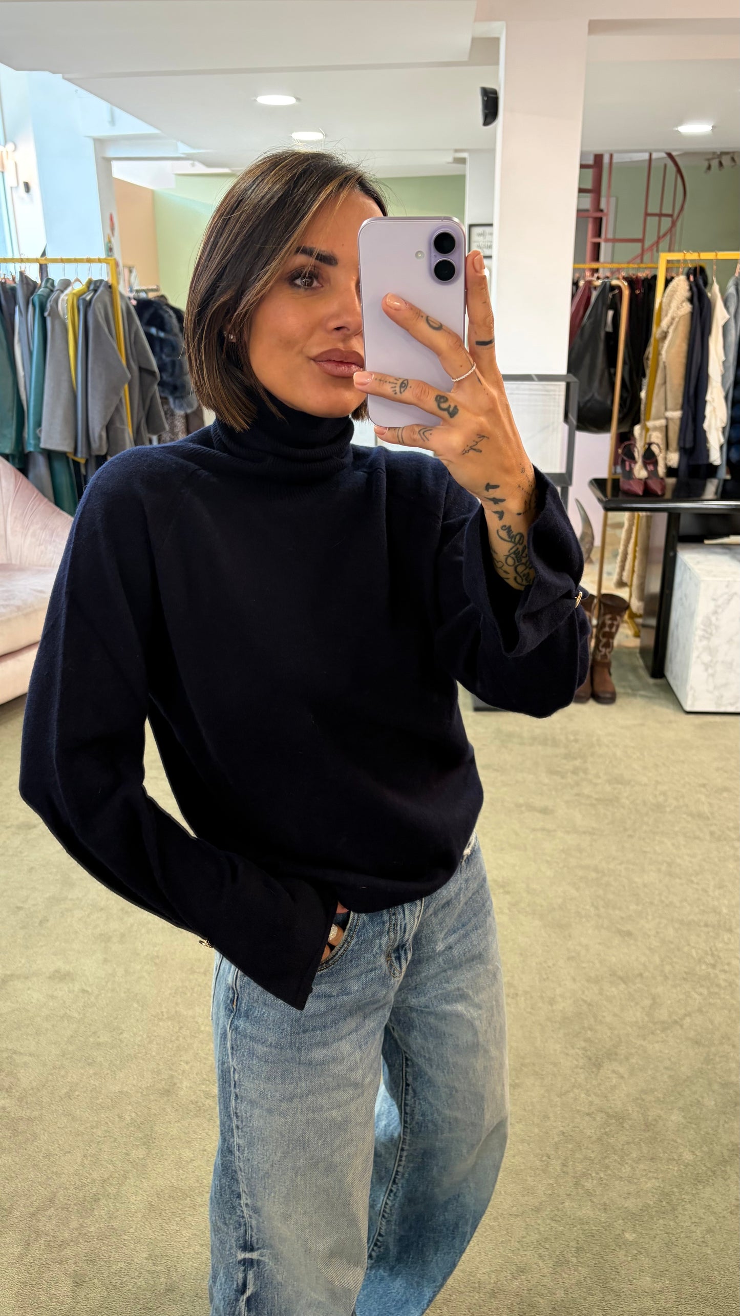 Dolcevita blu notte manica a calla fr