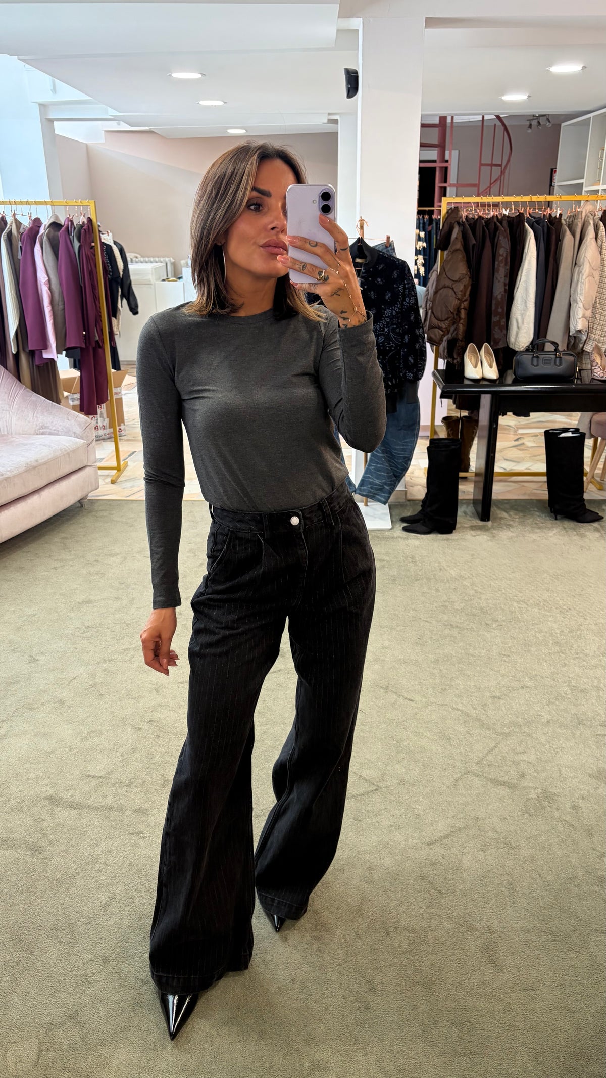 Jeans rhue Dr.Denim wide nero gessato