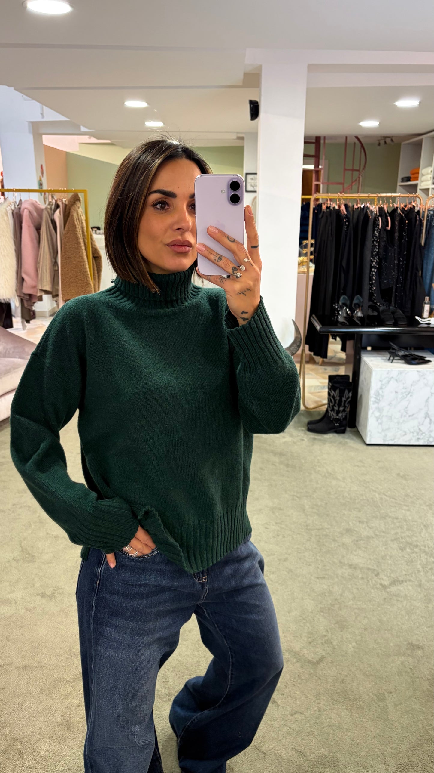 Dolcevita verde a scatoletta in lana Irish