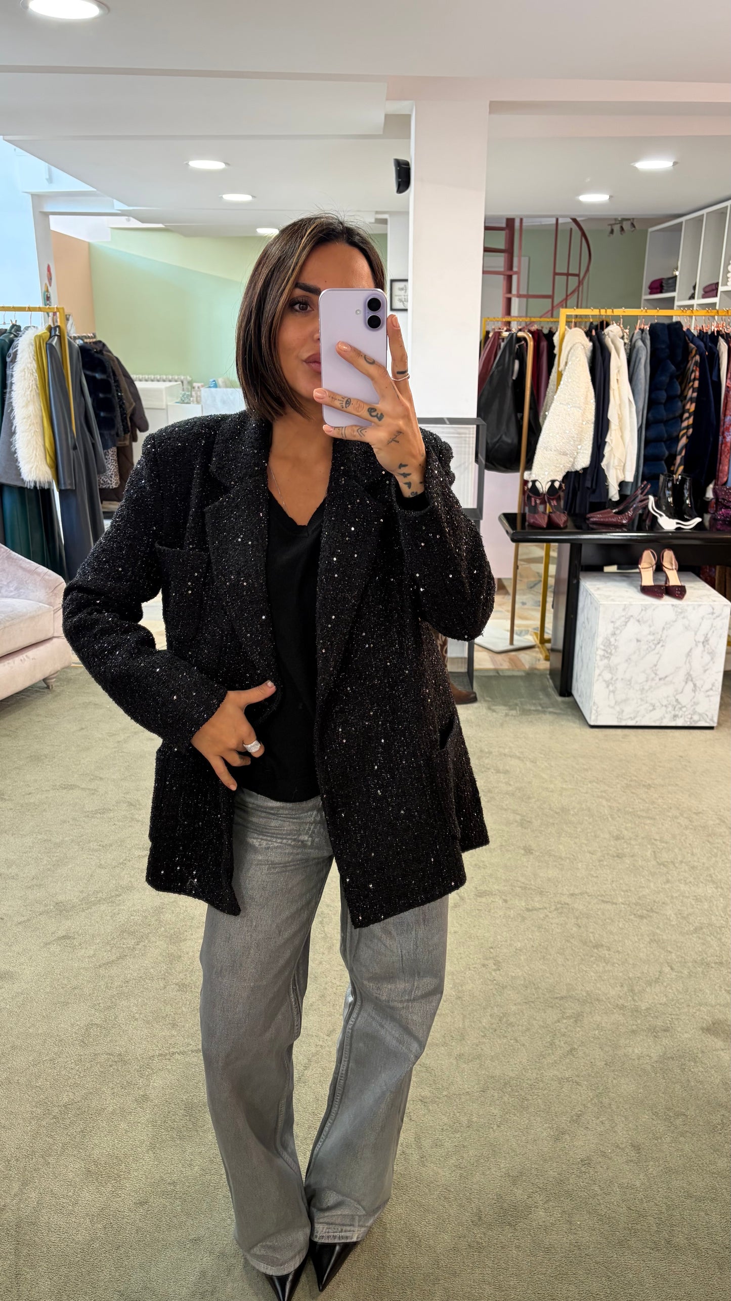 Blazer nero oversize in bouclè tw
