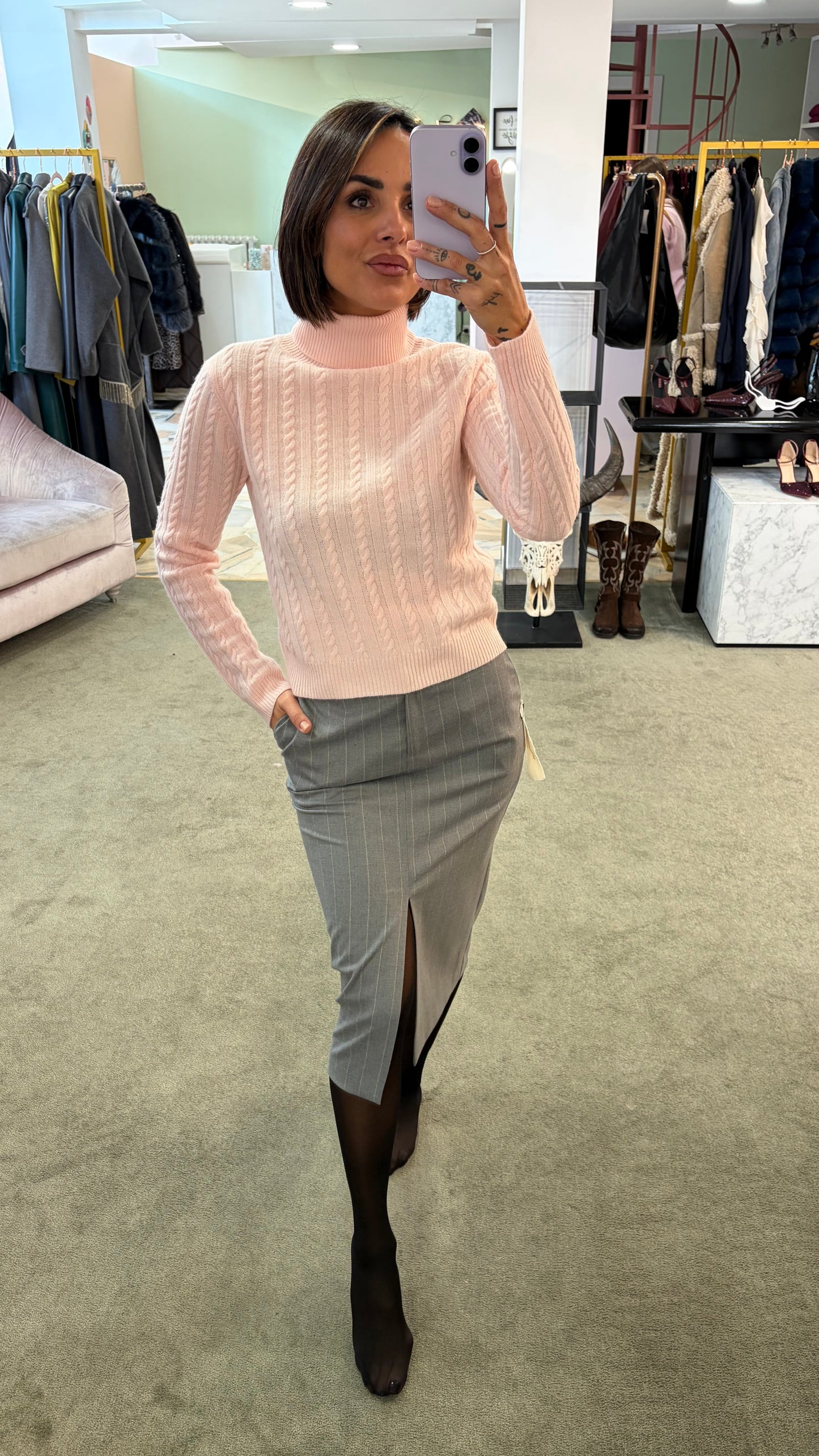 Gonna longuette MAR DE MARGARITAS grigia gessata con spacco