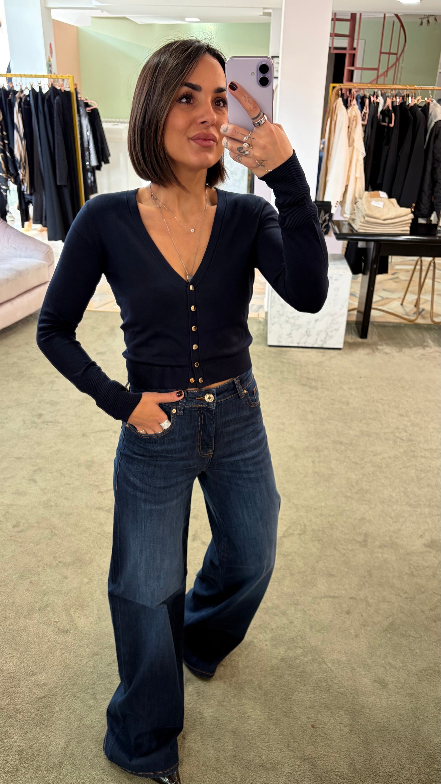 Jeans wide leg denim scuro elasticizzato fr pe26