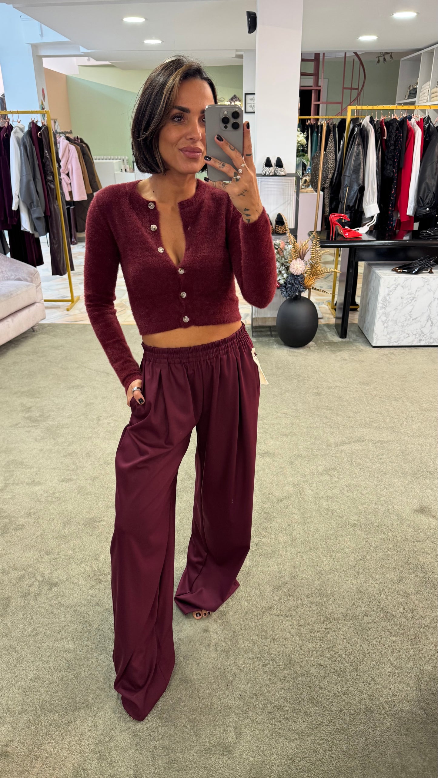 Cardigan teddy bordeaux crop gl
