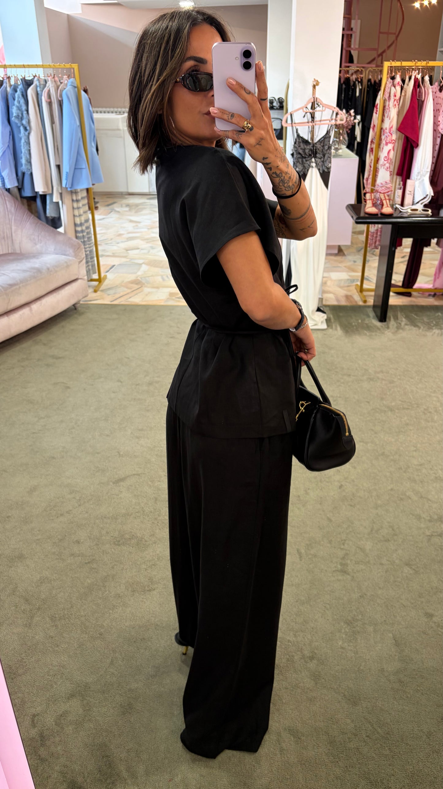 Pantaloni neri wide leg in lino Hinnominate