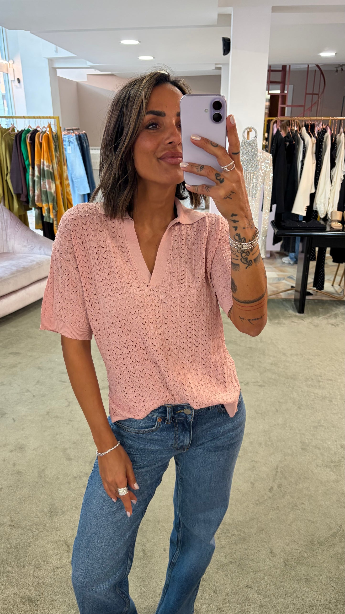 Polo rosa antico traforata manica corta bj